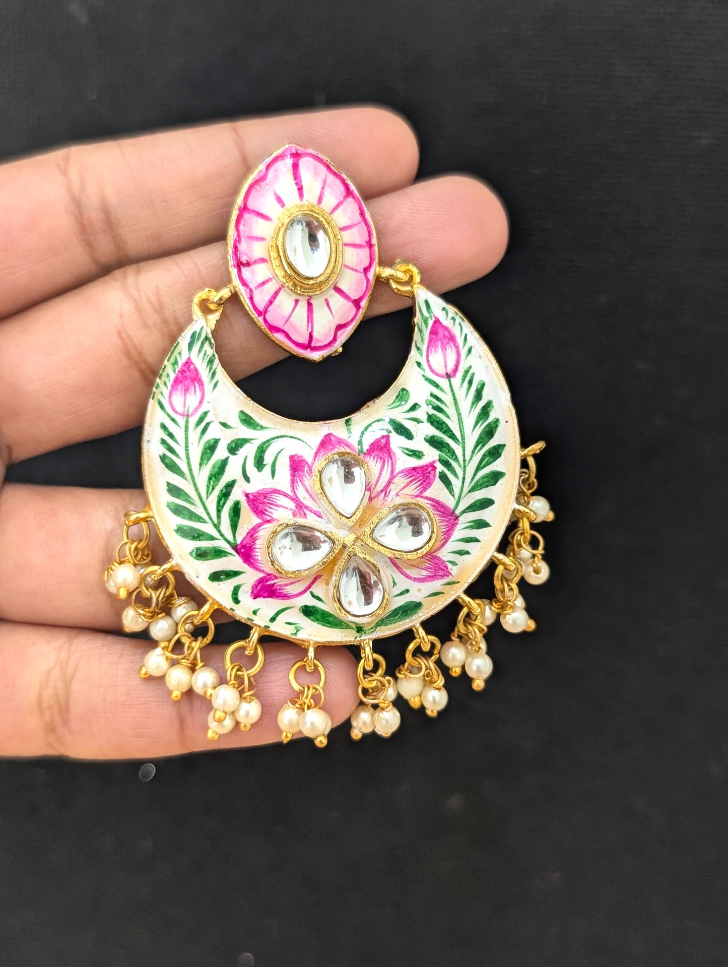 Flower Chandbali Enamel Earrings - D1