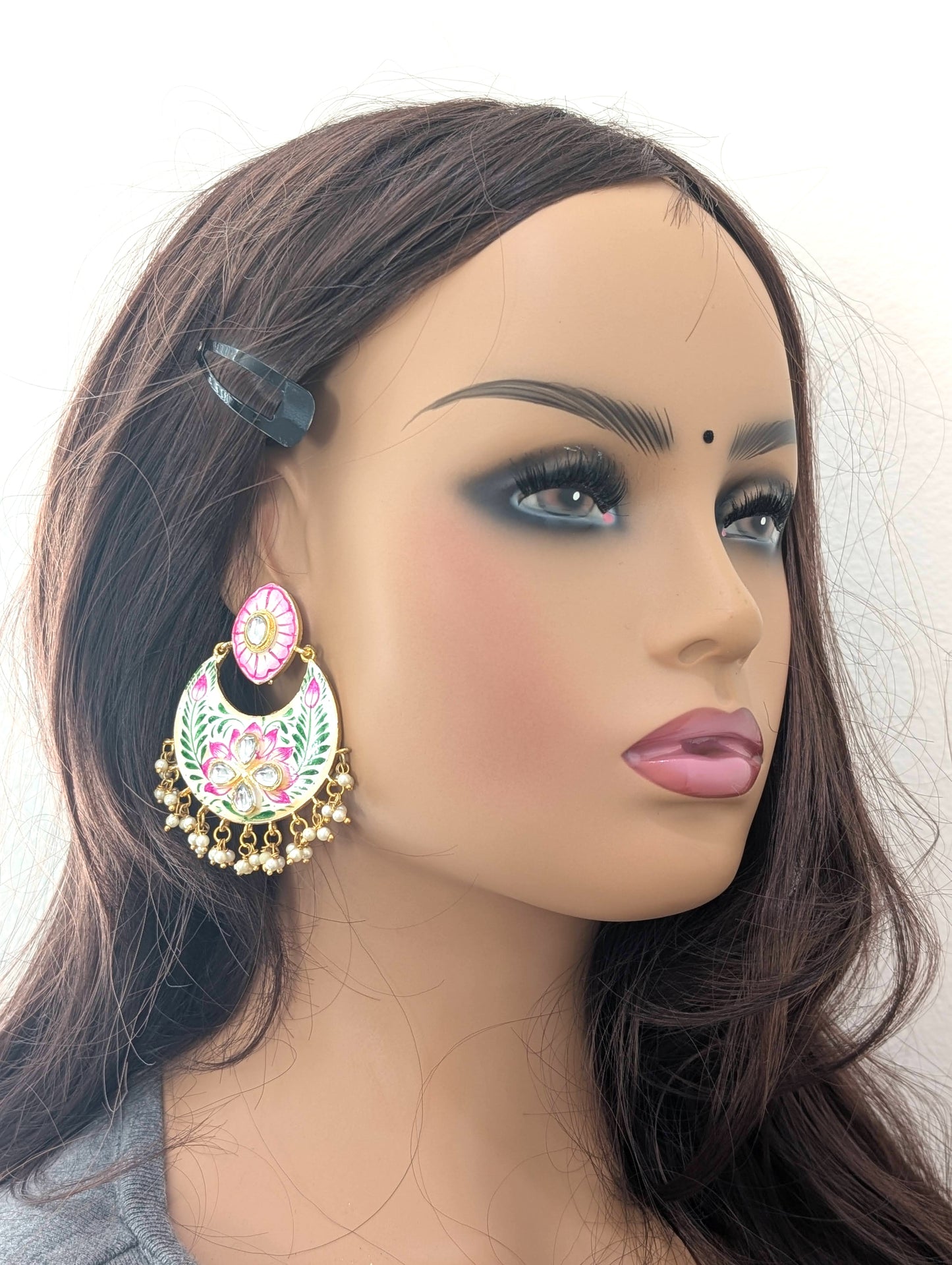 Flower Chandbali Enamel Earrings - D1