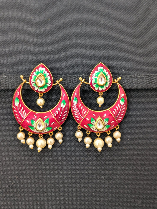 Flower Chandbali Enamel Earrings - D2