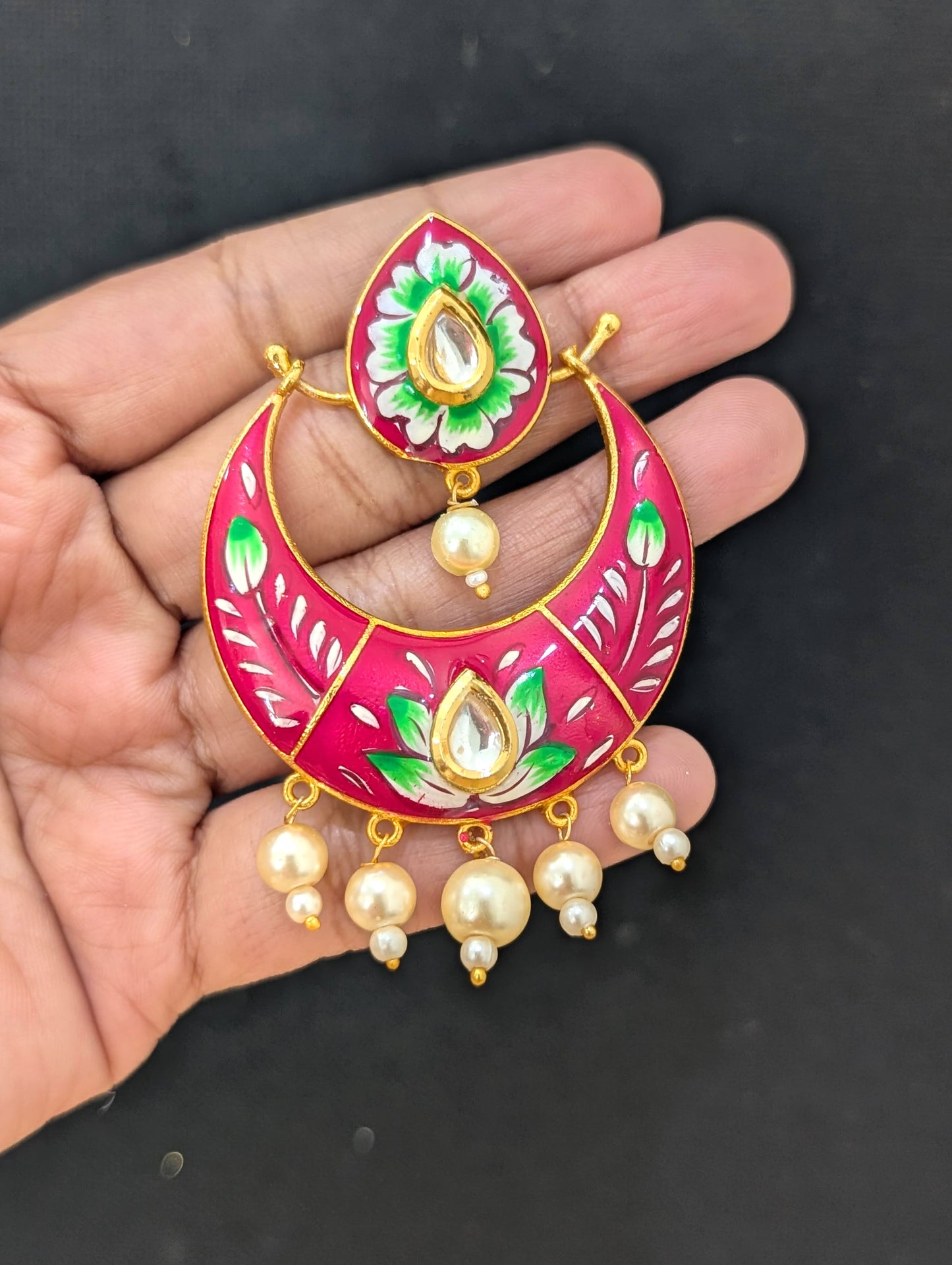 Flower Chandbali Enamel Earrings - D2