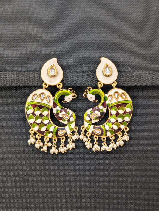 Single Peacock Chandbali Enamel Earrings