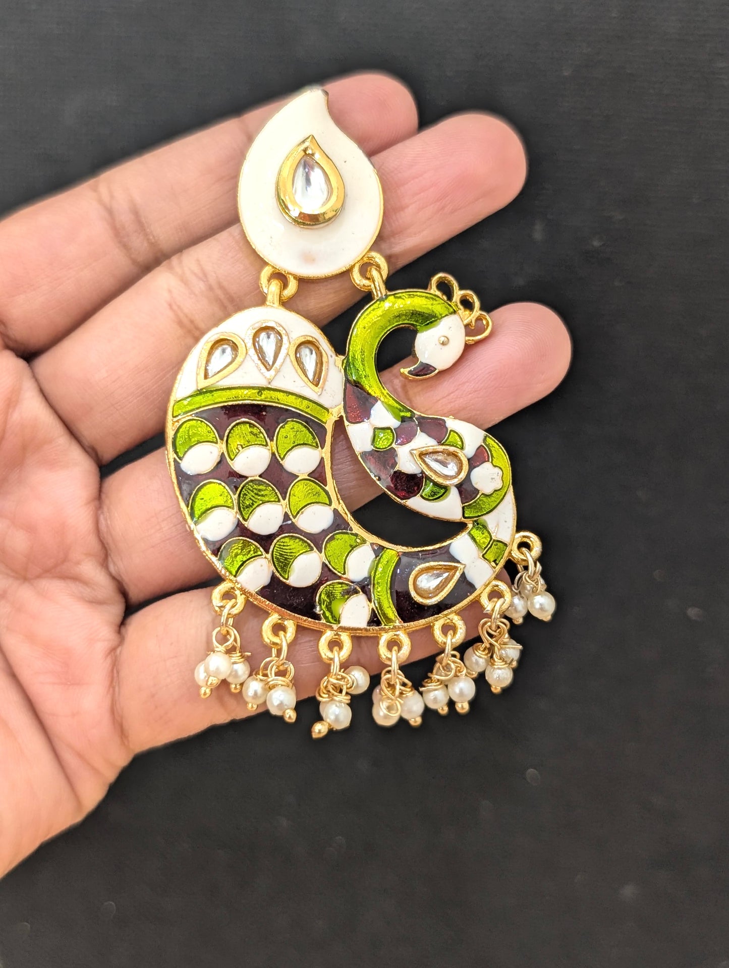 Single Peacock Chandbali Enamel Earrings