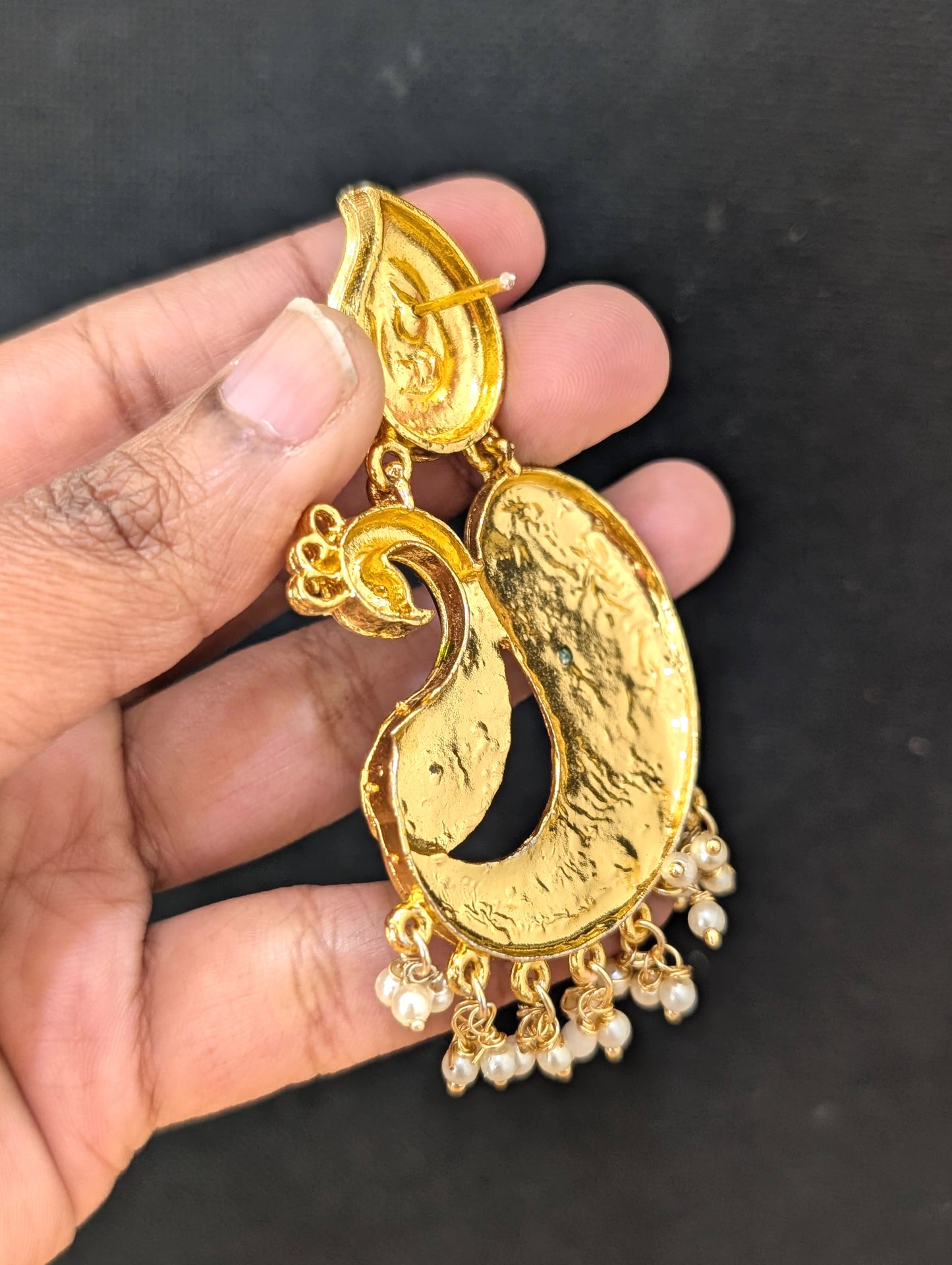 Single Peacock Chandbali Enamel Earrings