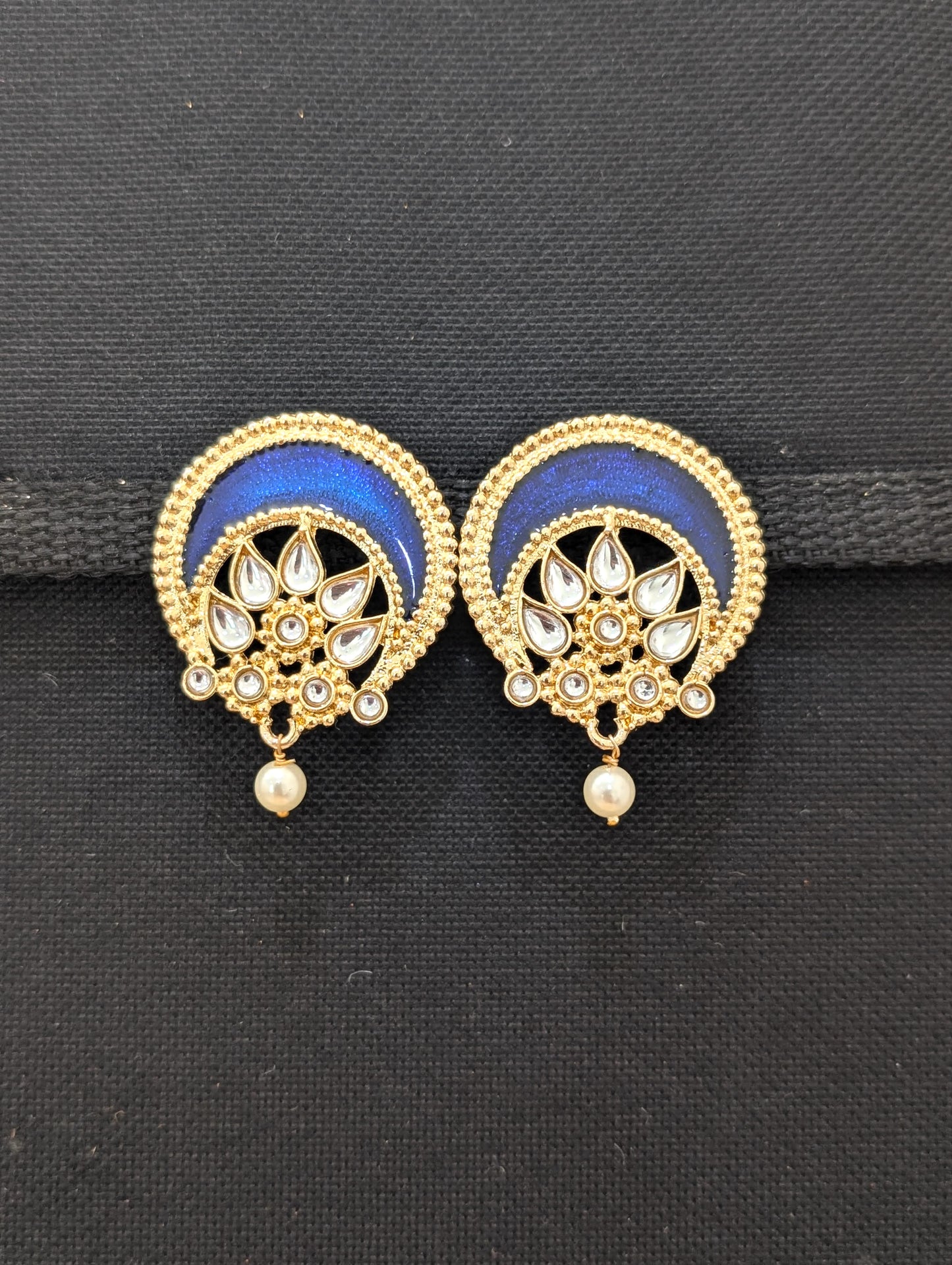 Glass Kundan Large Enamel Stud Earrings