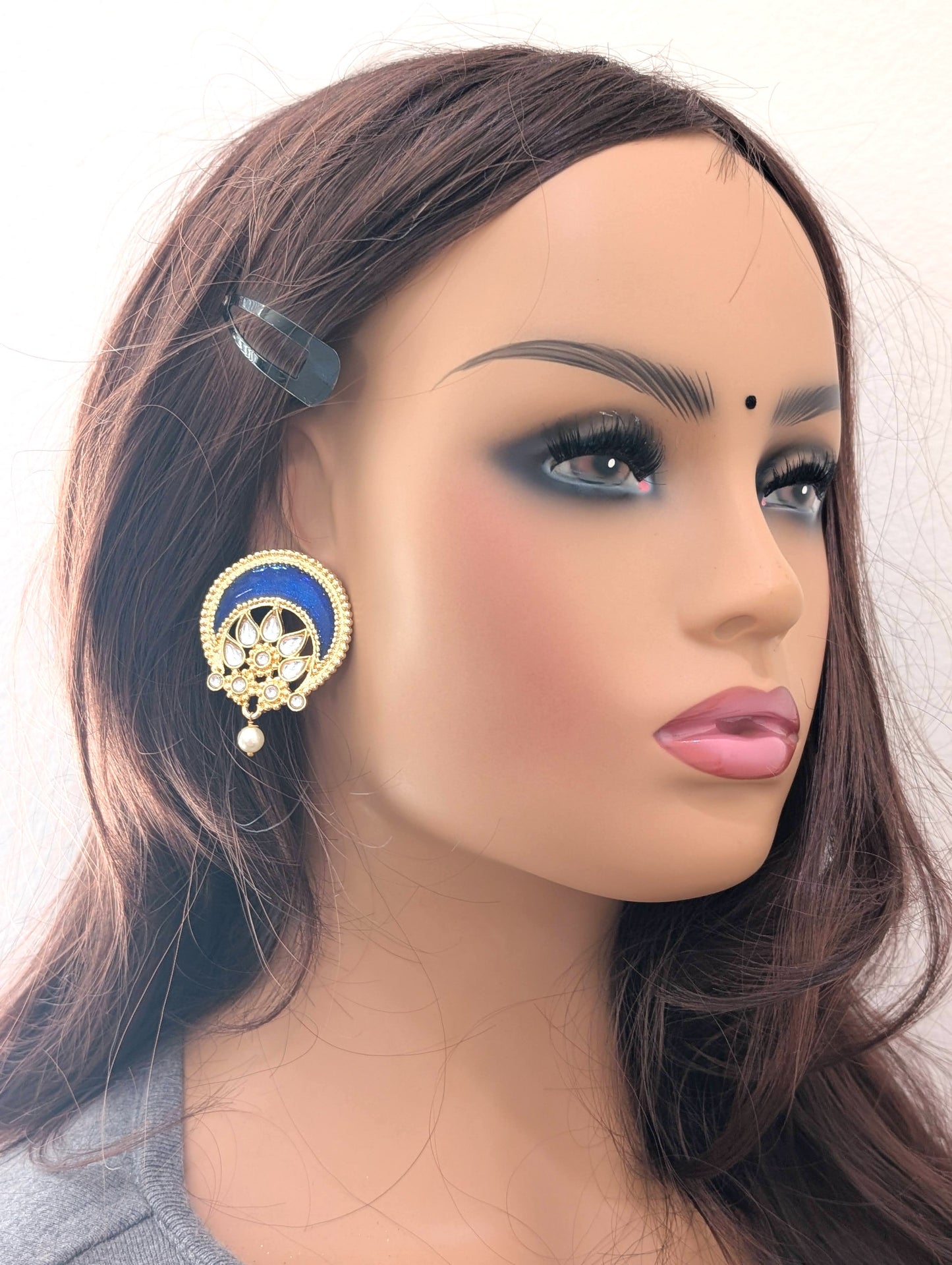 Glass Kundan Large Enamel Stud Earrings