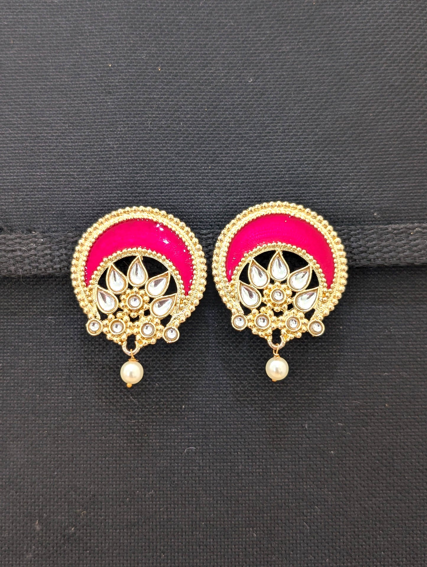 Glass Kundan Large Enamel Stud Earrings