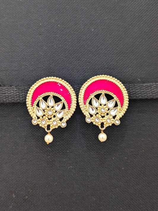 Glass Kundan Large Enamel Stud Earrings - Simpliful
