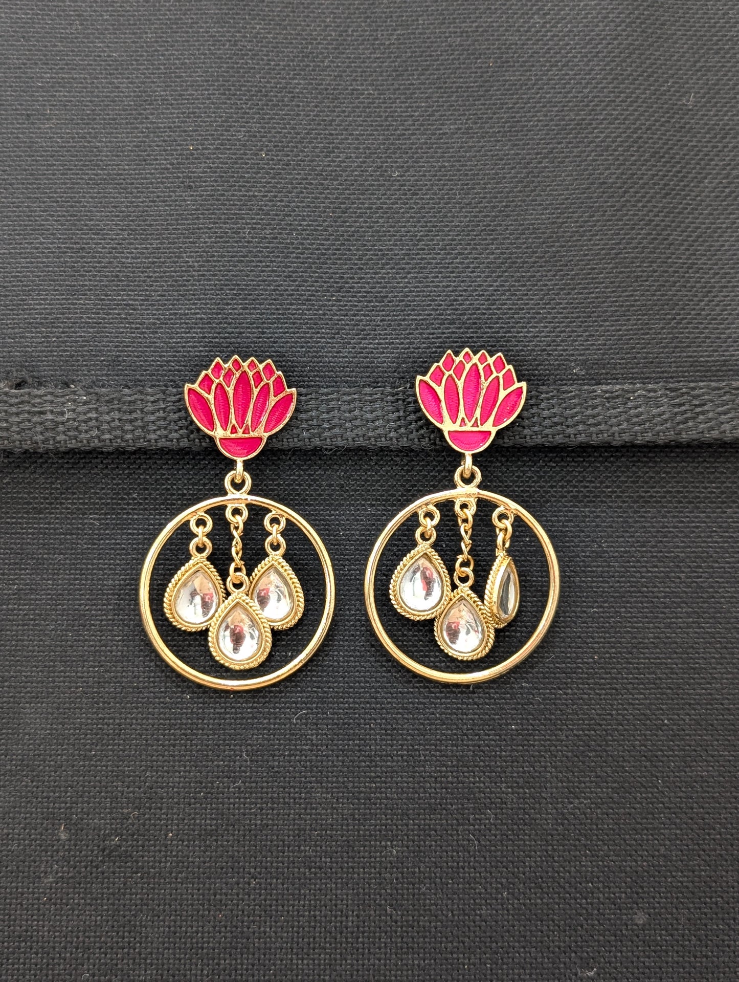 Lotus design Chandbali Enamel Earrings