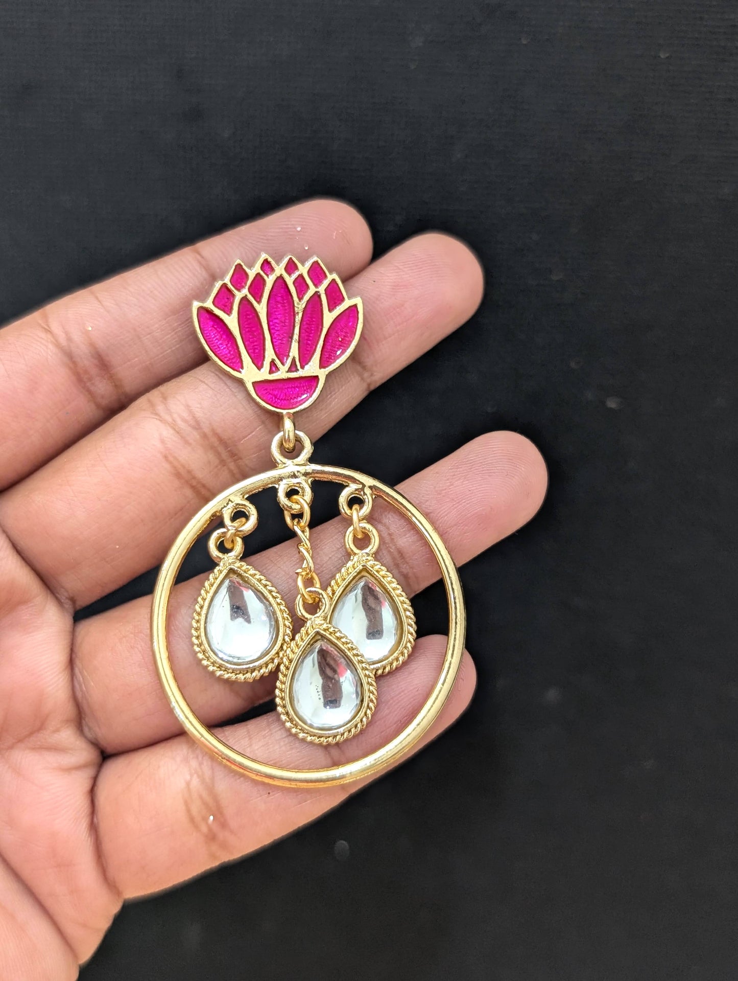 Lotus design Chandbali Enamel Earrings