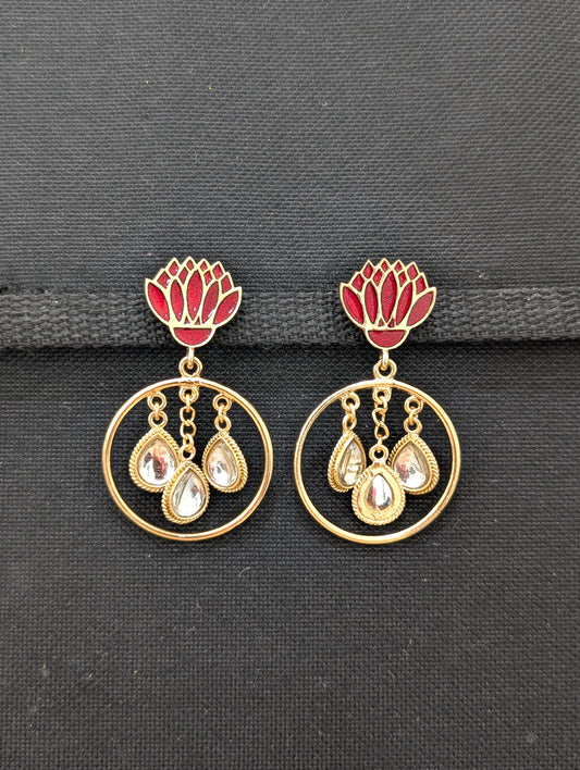 Lotus design Chandbali Enamel Earrings