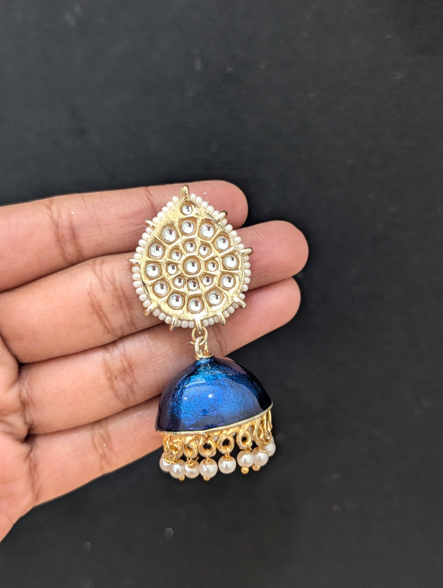 Blue Enamel Medium Jhumka Earrings