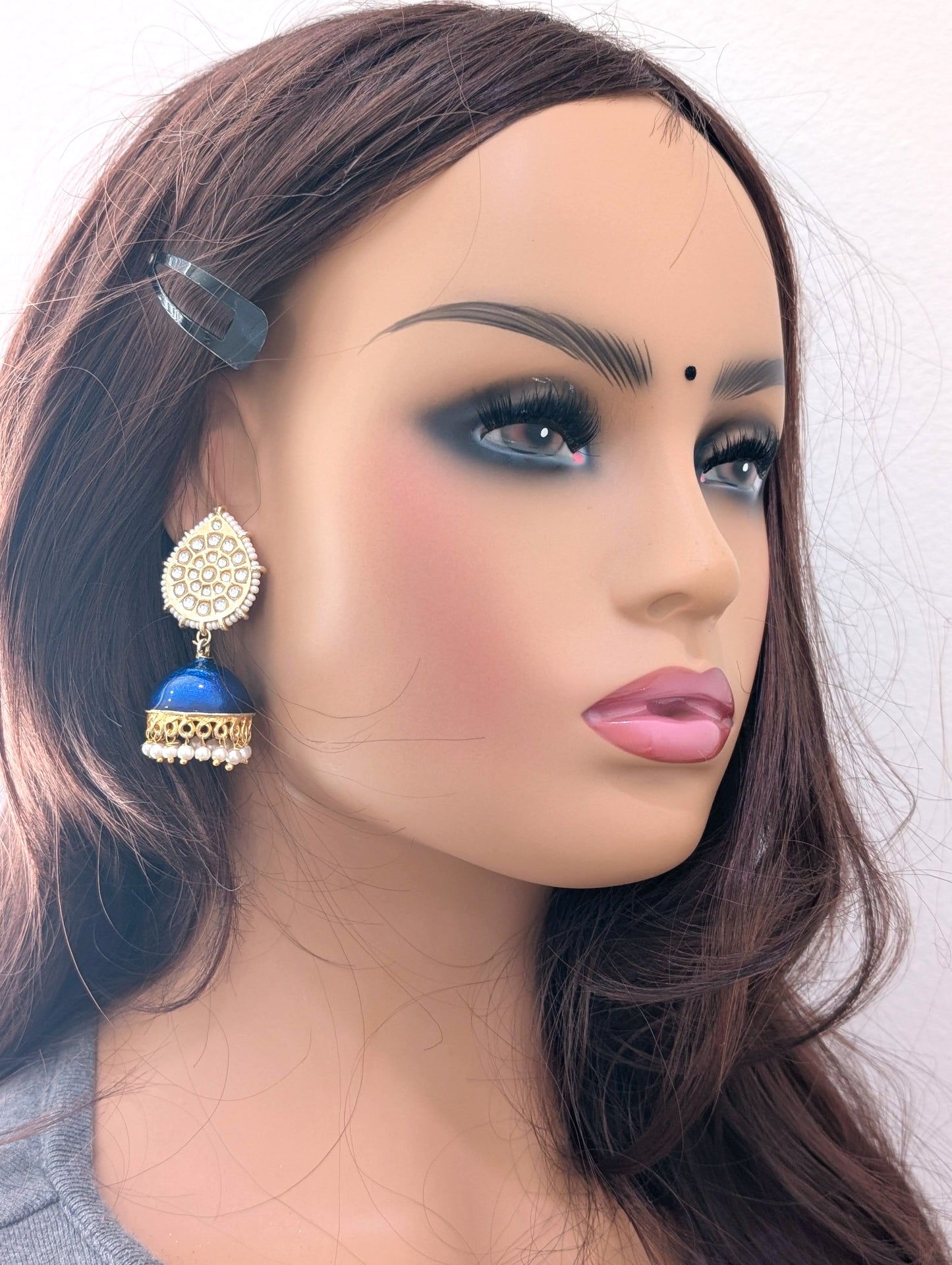 Blue Enamel Medium Jhumka Earrings