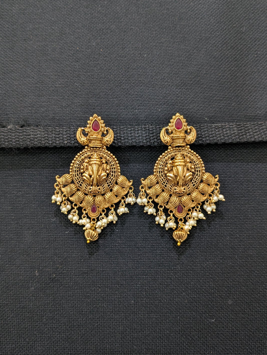 Ganesh ji Antique Large Chandblai Earrings