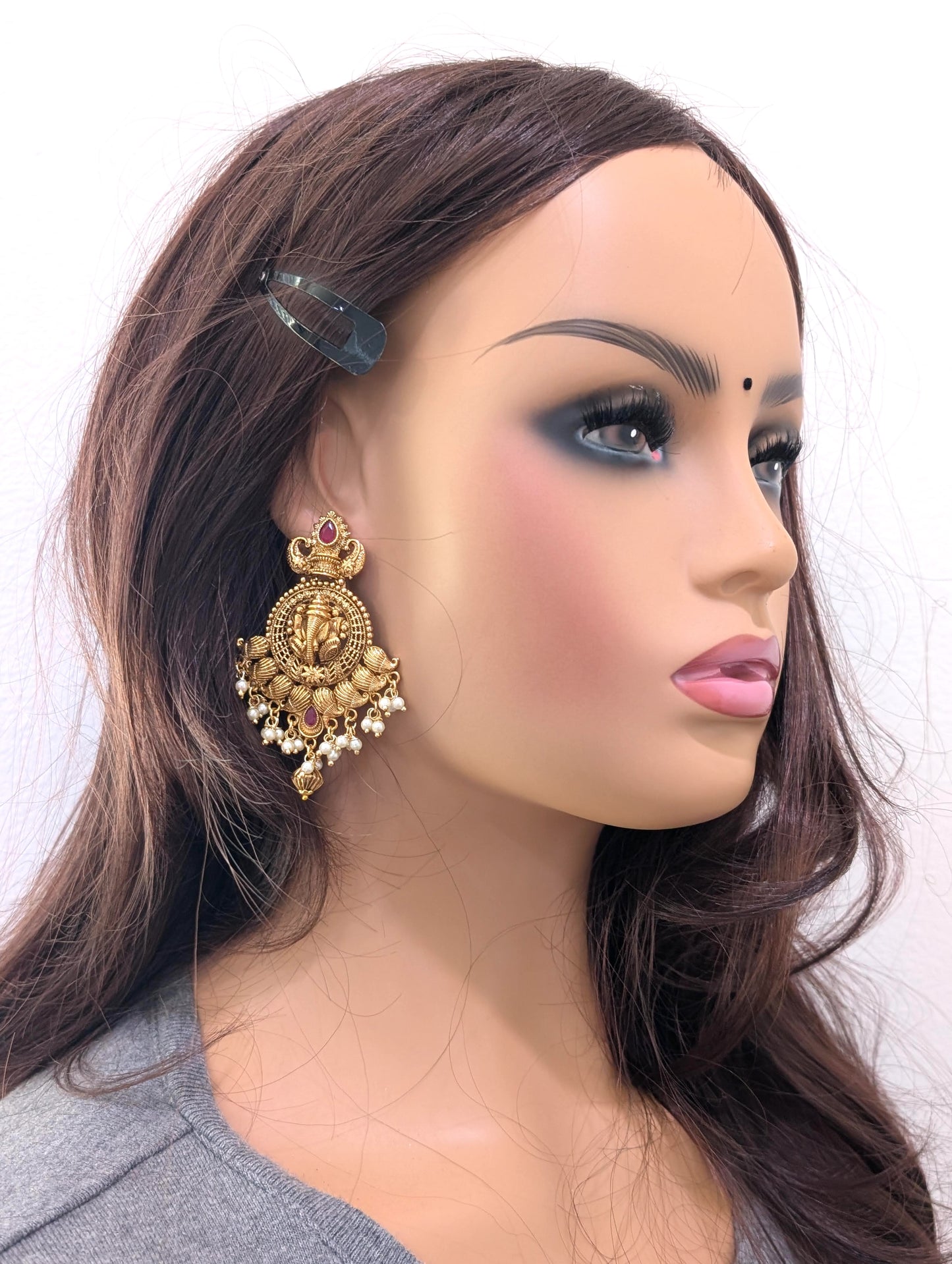 Ganesh ji Antique Large Chandblai Earrings