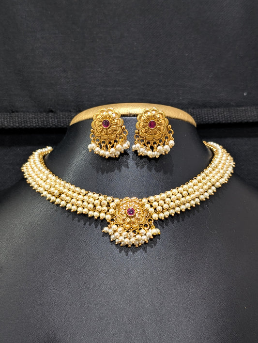 Evergreen Pearl bead Choker Necklace set