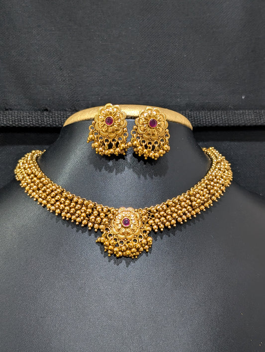 Classic gold bead Choker Necklace set