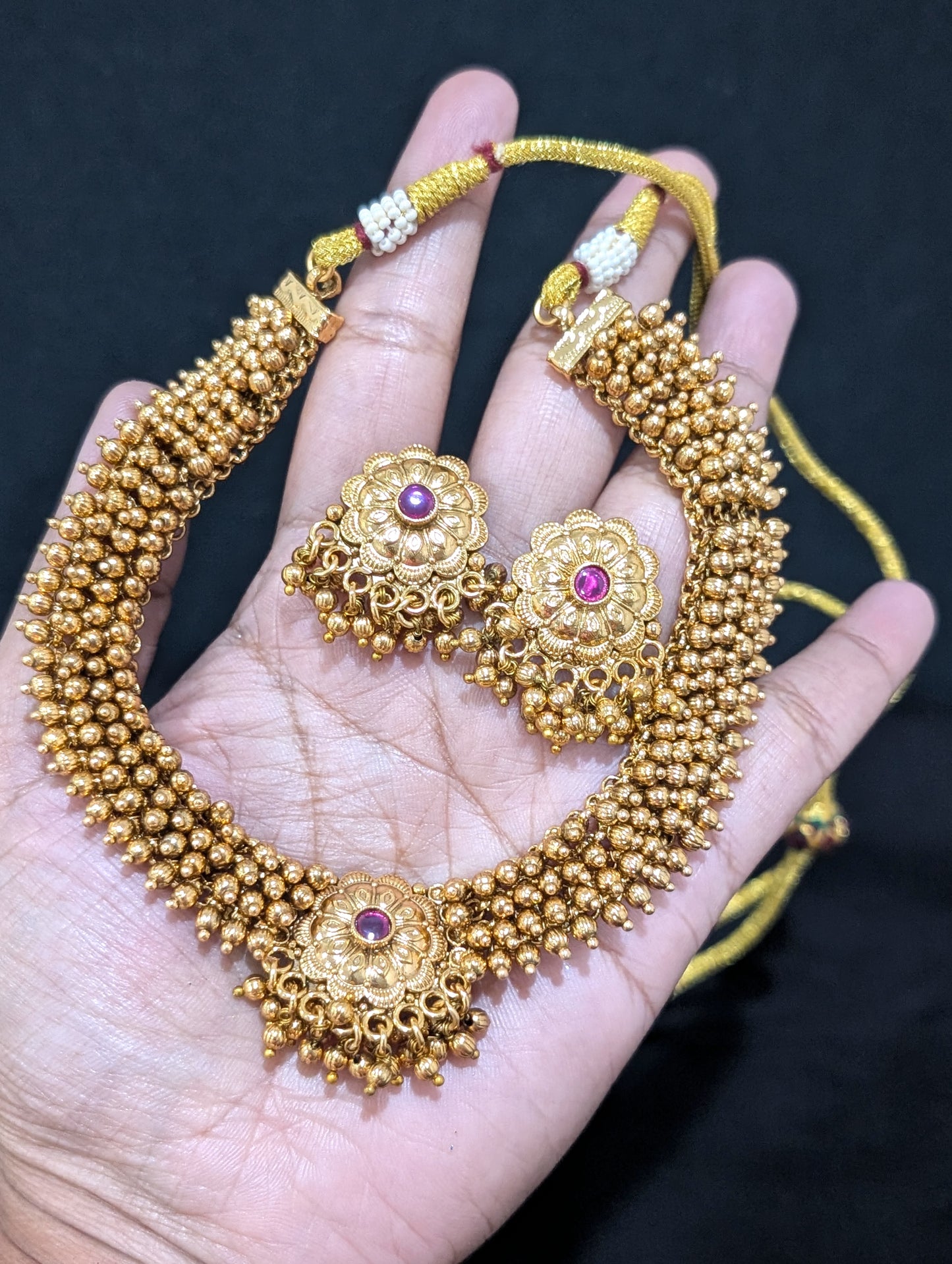 Classic gold bead Choker Necklace set