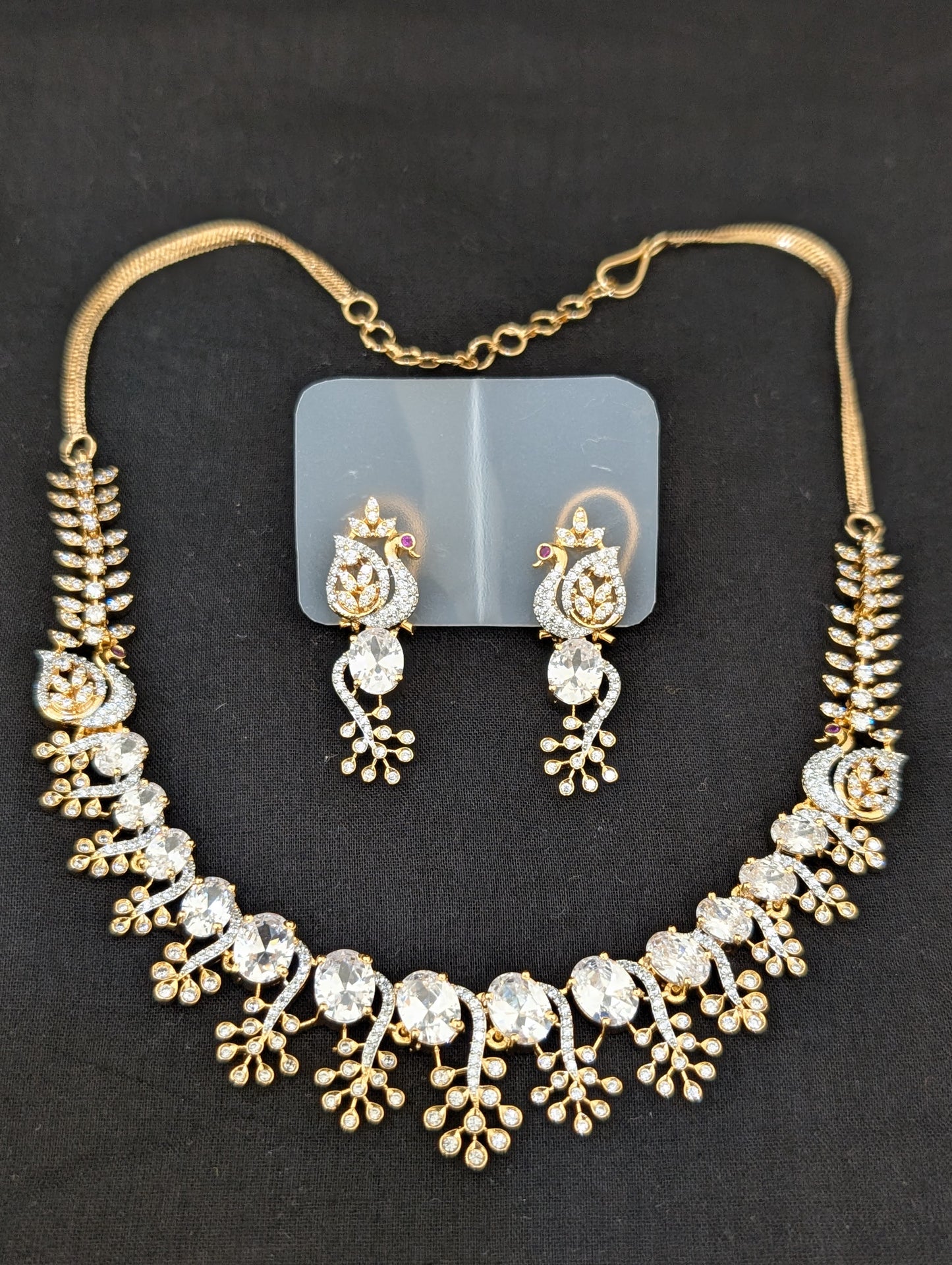Peacock side mogappu CZ Necklace and Earrings set