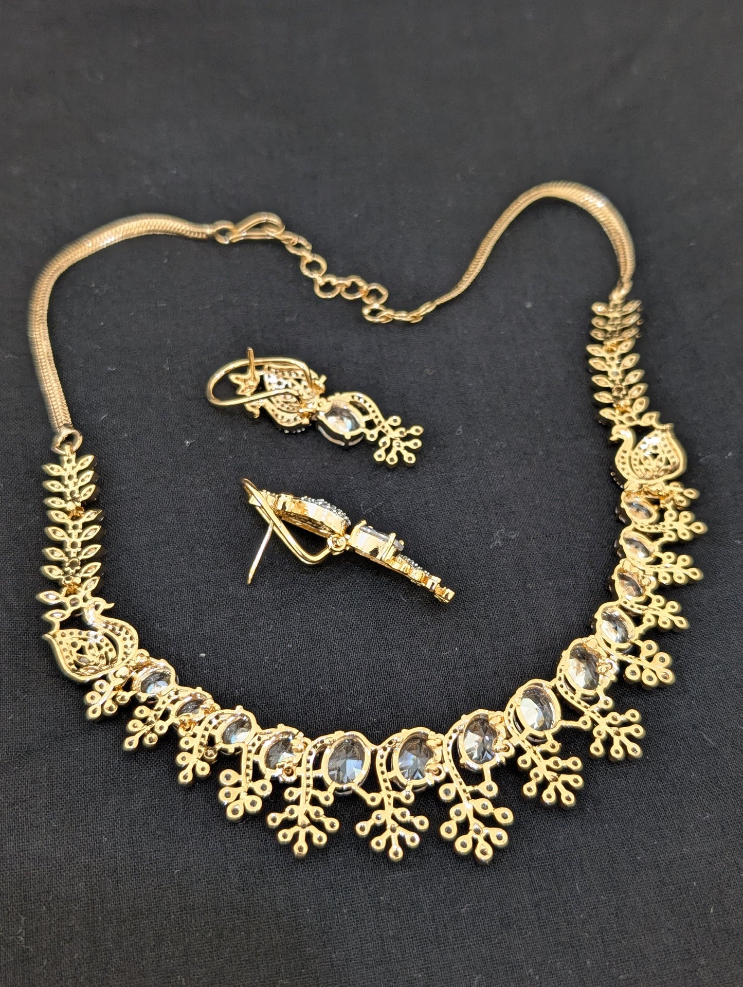 Peacock side mogappu CZ Necklace and Earrings set