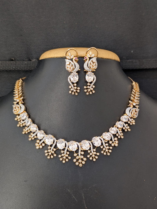 Peacock side mogappu CZ Necklace and Earrings set