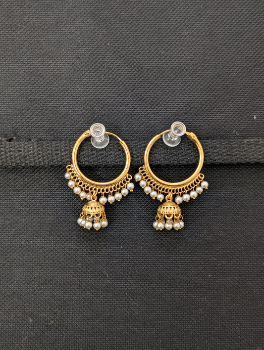 Pearl bead dangle hoop jhumka earrings