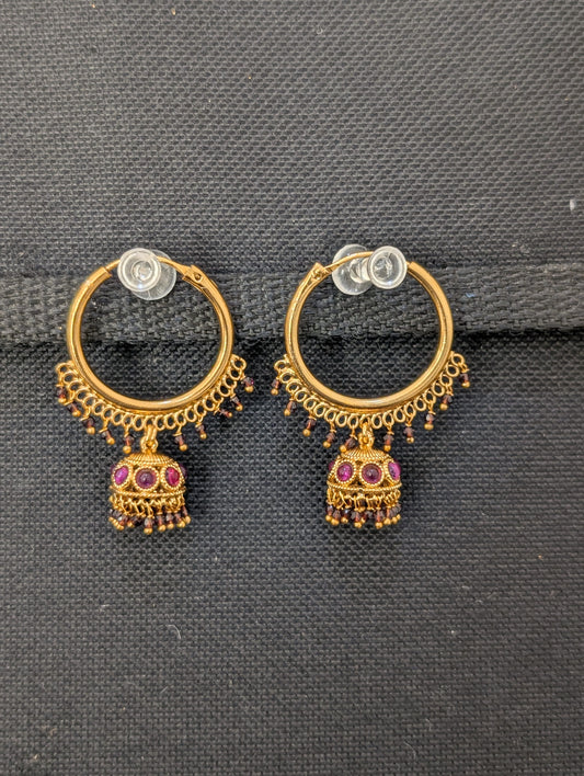 Crystal bead dangle hoop jhumka earrings