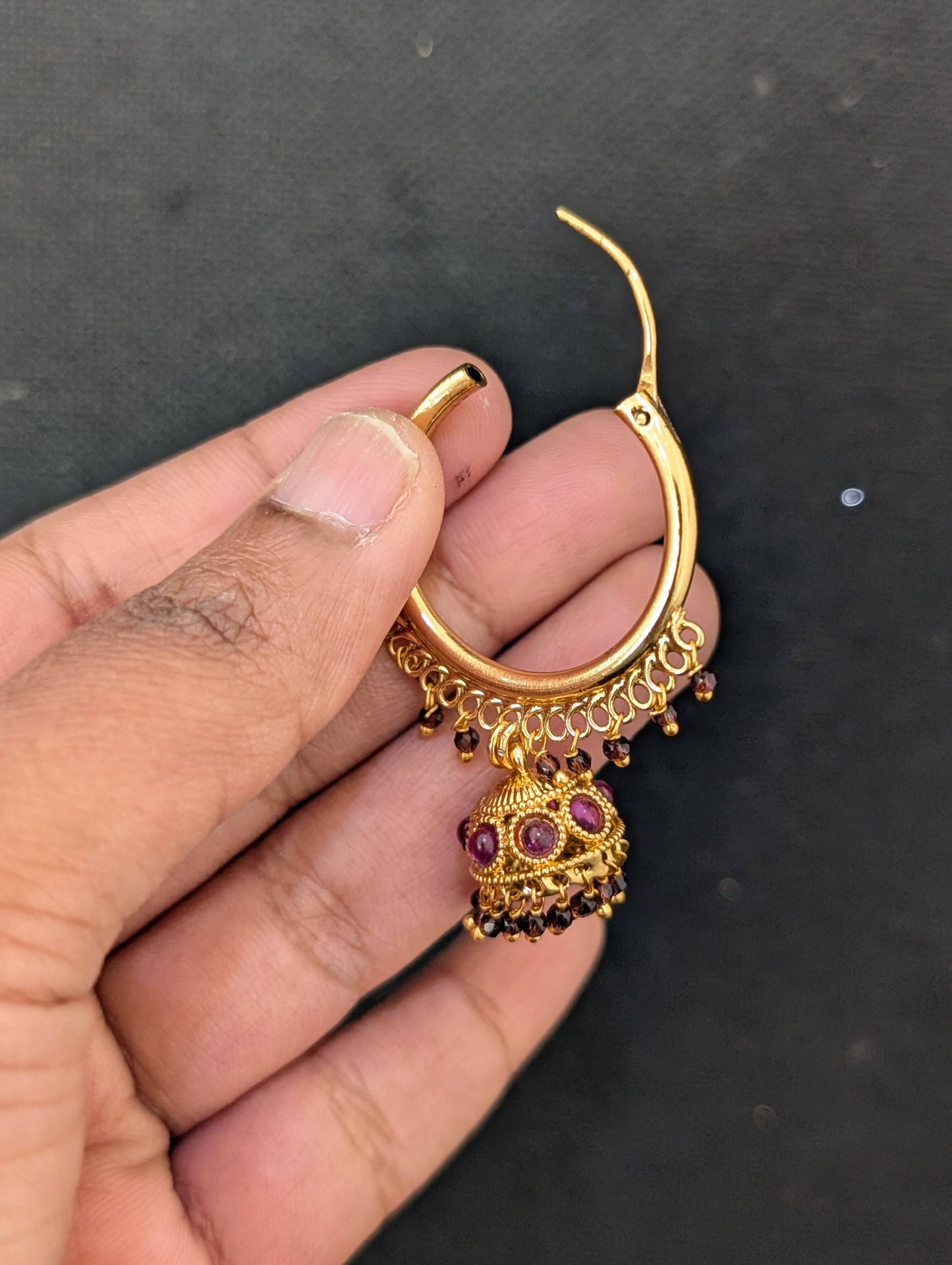 Crystal bead dangle hoop jhumka earrings