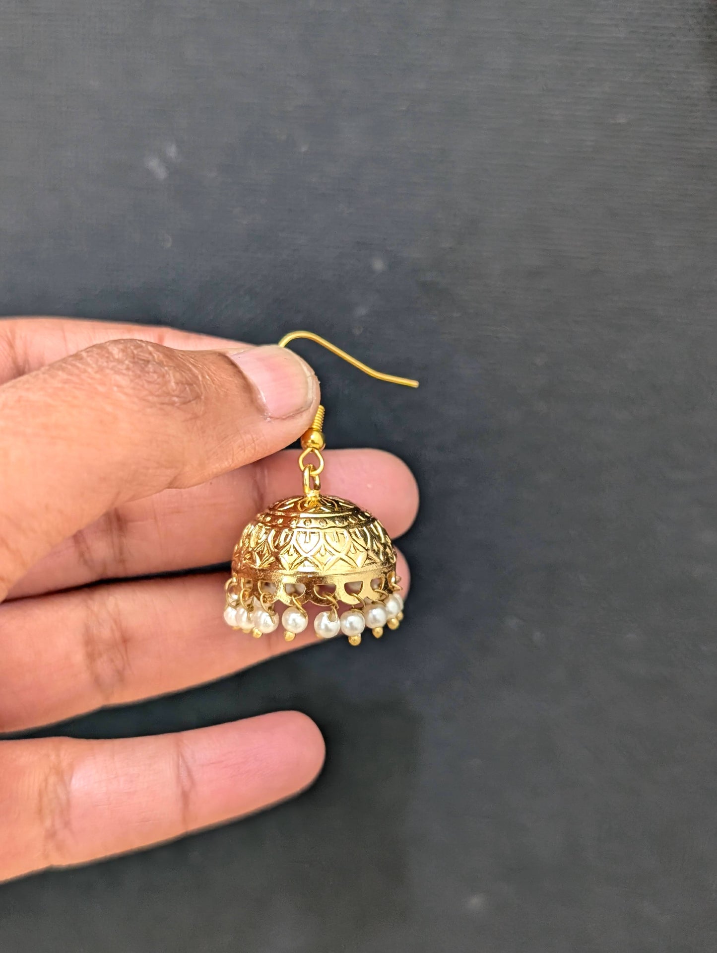 Gold plated small hook drop jhumka
