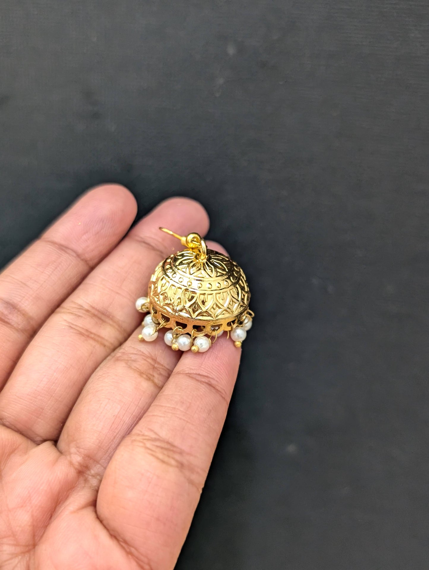 Gold plated small hook drop jhumka