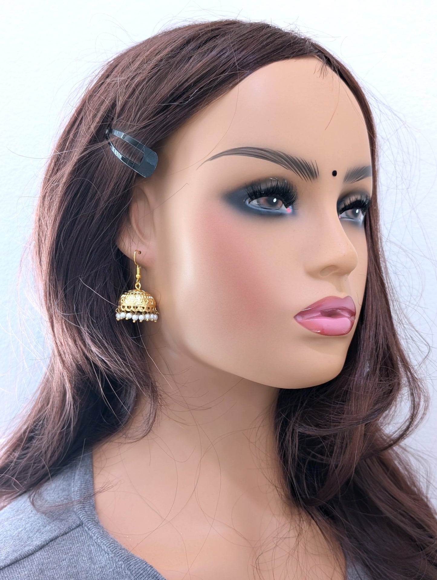Gold plated small hook drop jhumka