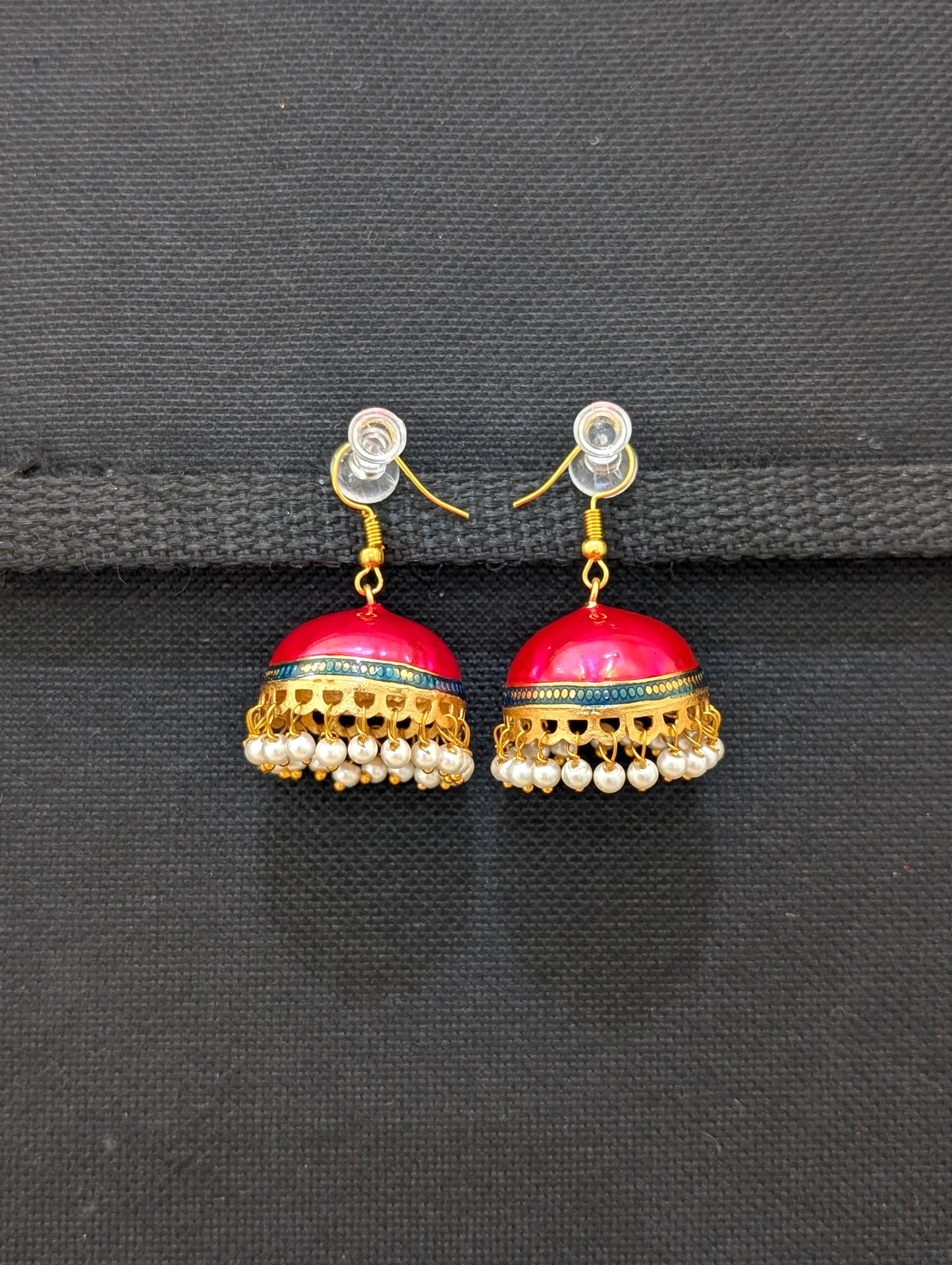 Gold plated Enamel medium hook drop jhumka Earrings
