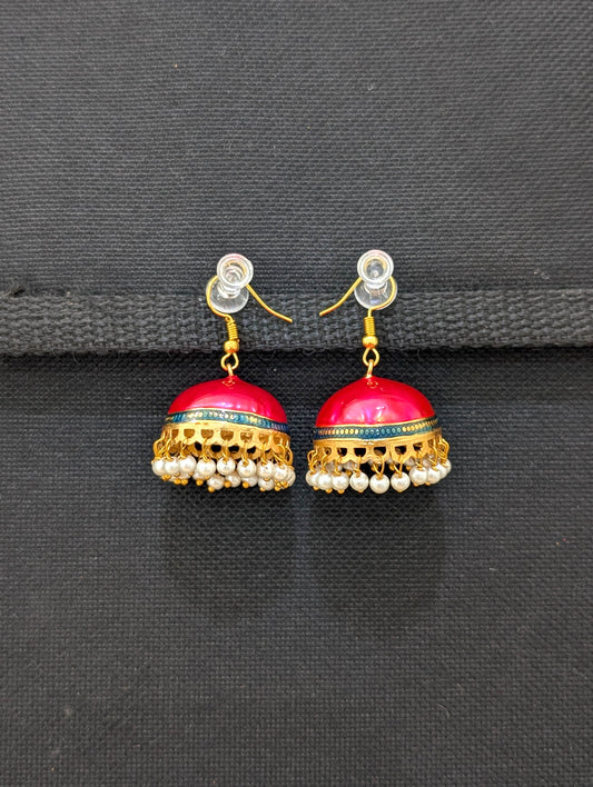 Gold plated Enamel medium hook drop jhumka Earrings