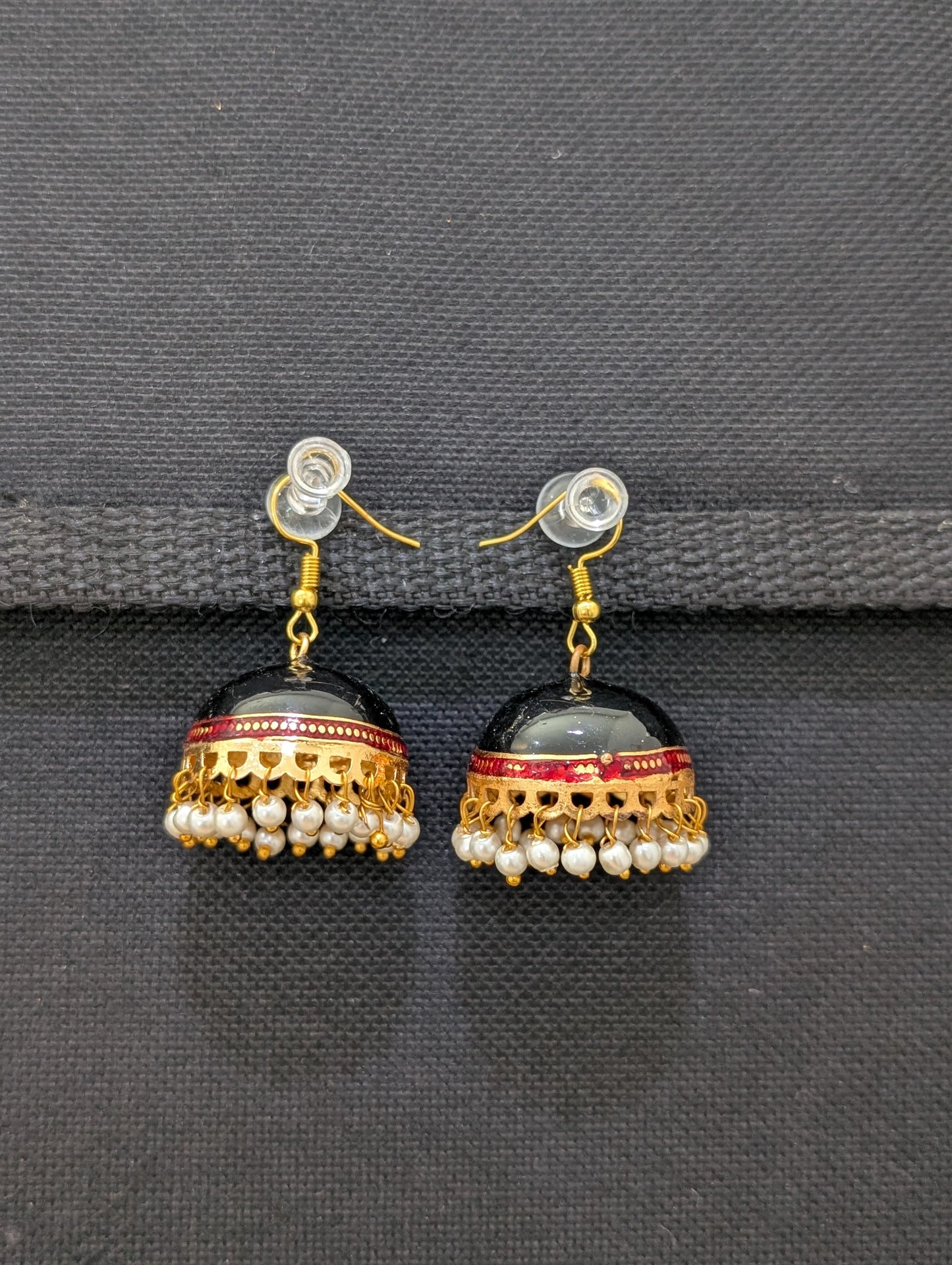Gold plated Enamel medium hook drop jhumka Earrings