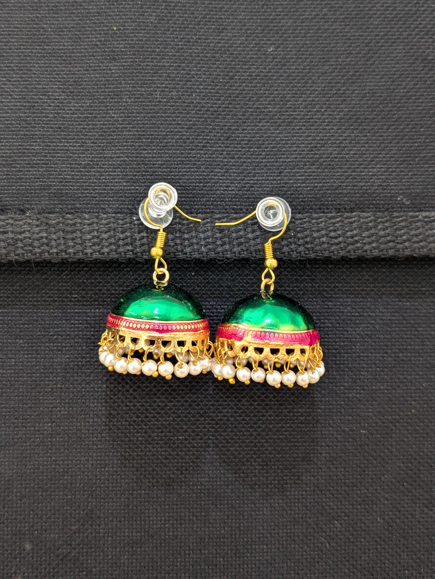 Gold plated Enamel medium hook drop jhumka Earrings