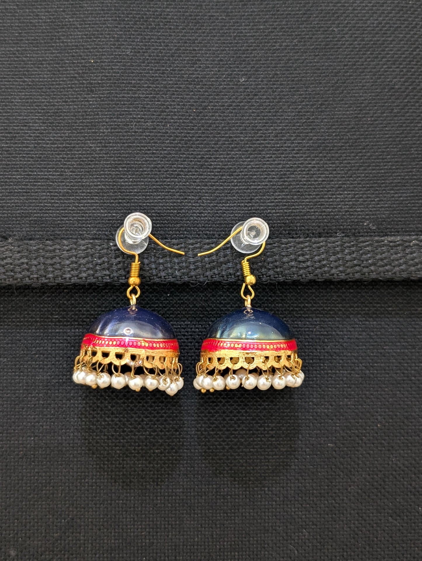 Gold plated Enamel medium hook drop jhumka Earrings