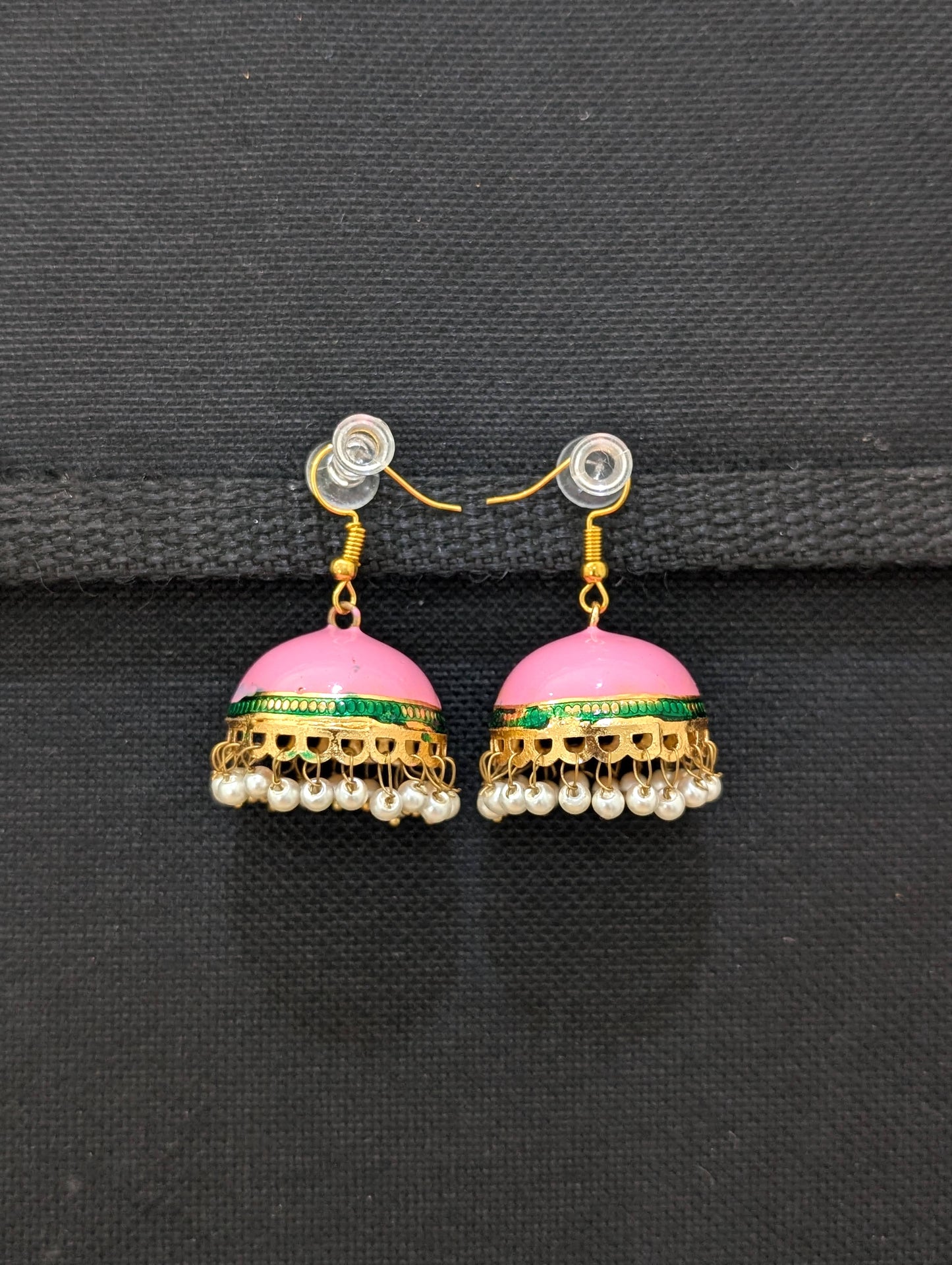 Gold plated Enamel medium hook drop jhumka Earrings