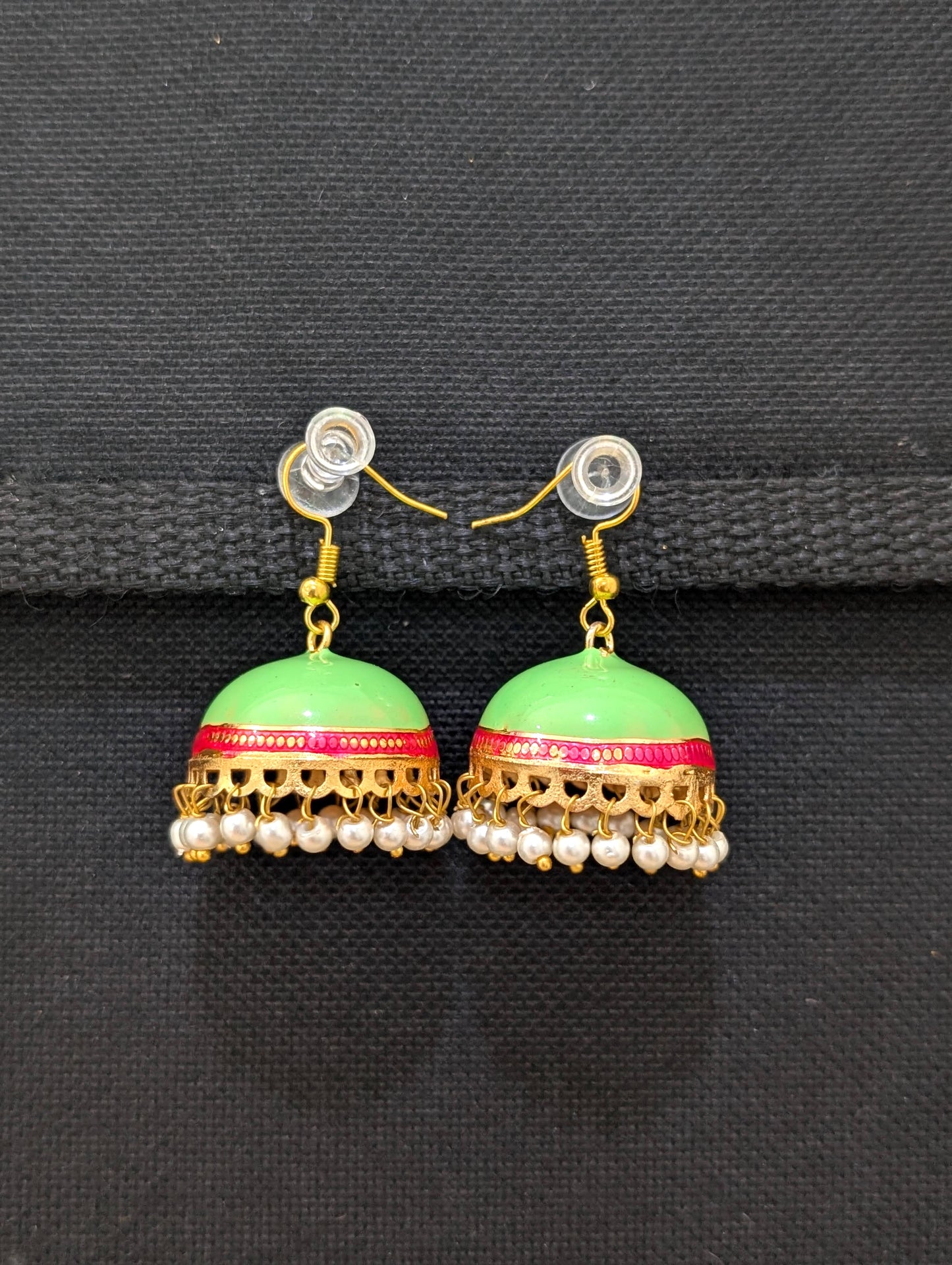 Gold plated Enamel medium hook drop jhumka Earrings