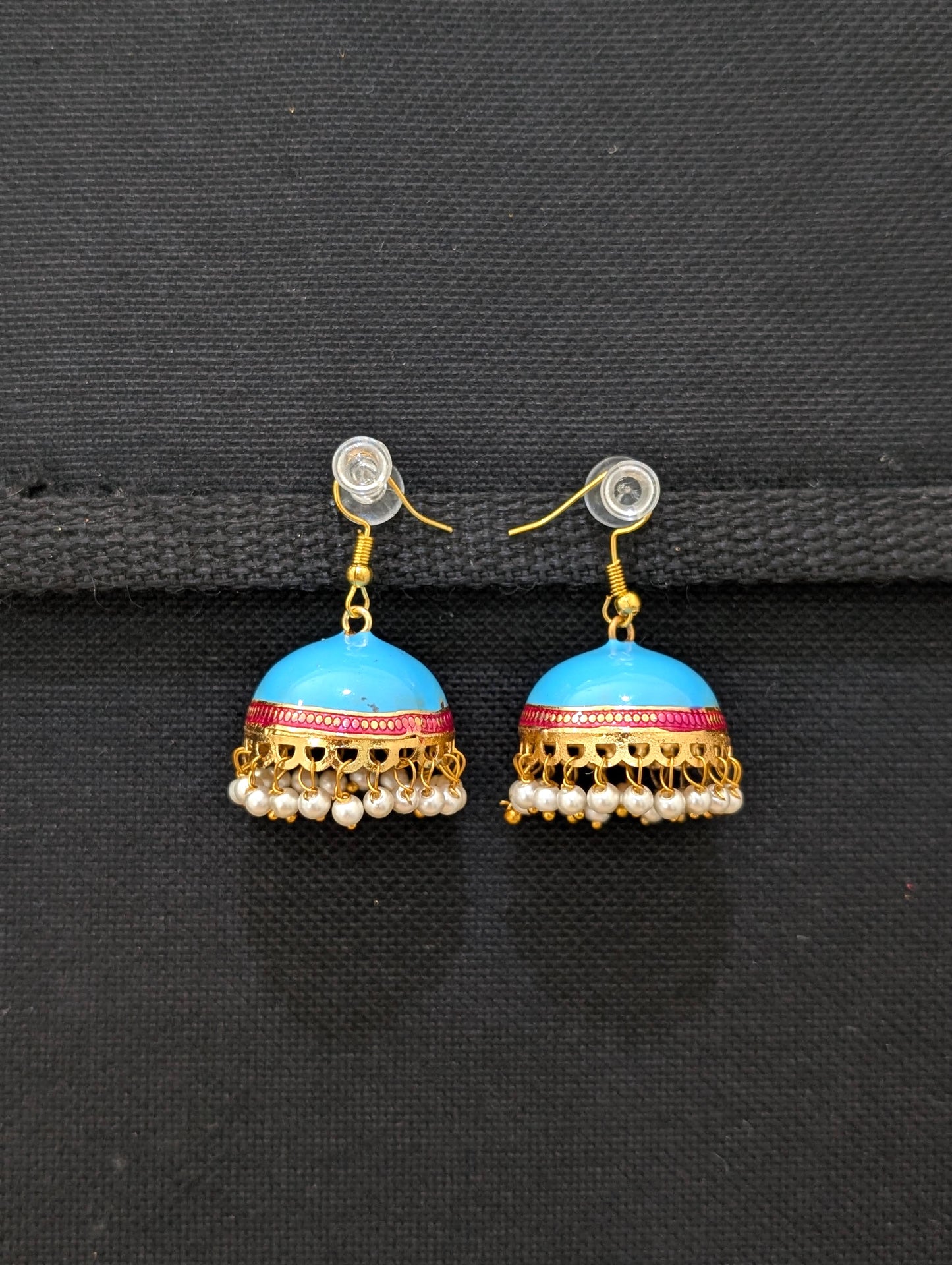 Gold plated Enamel medium hook drop jhumka Earrings