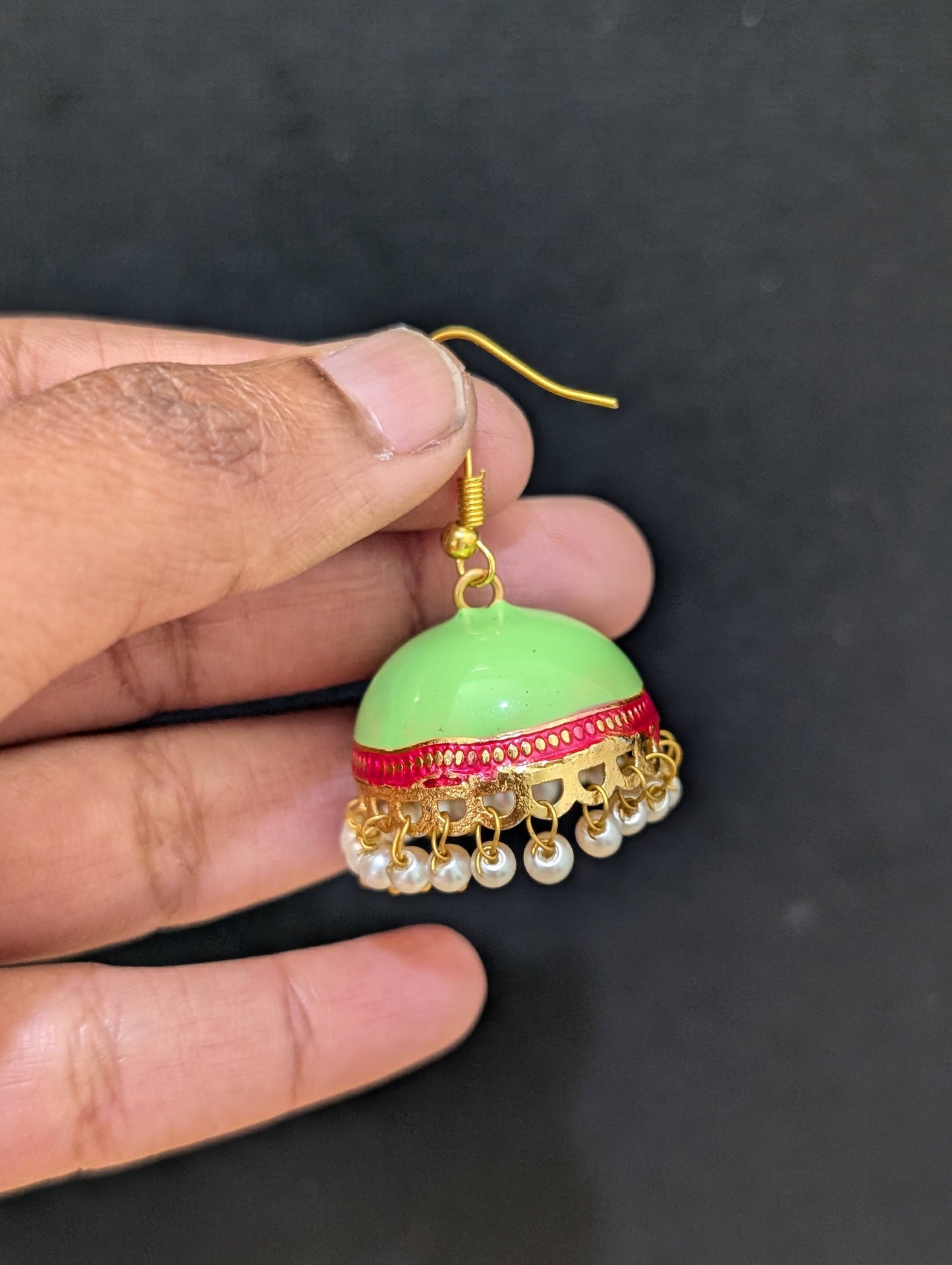 Gold plated Enamel medium hook drop jhumka Earrings