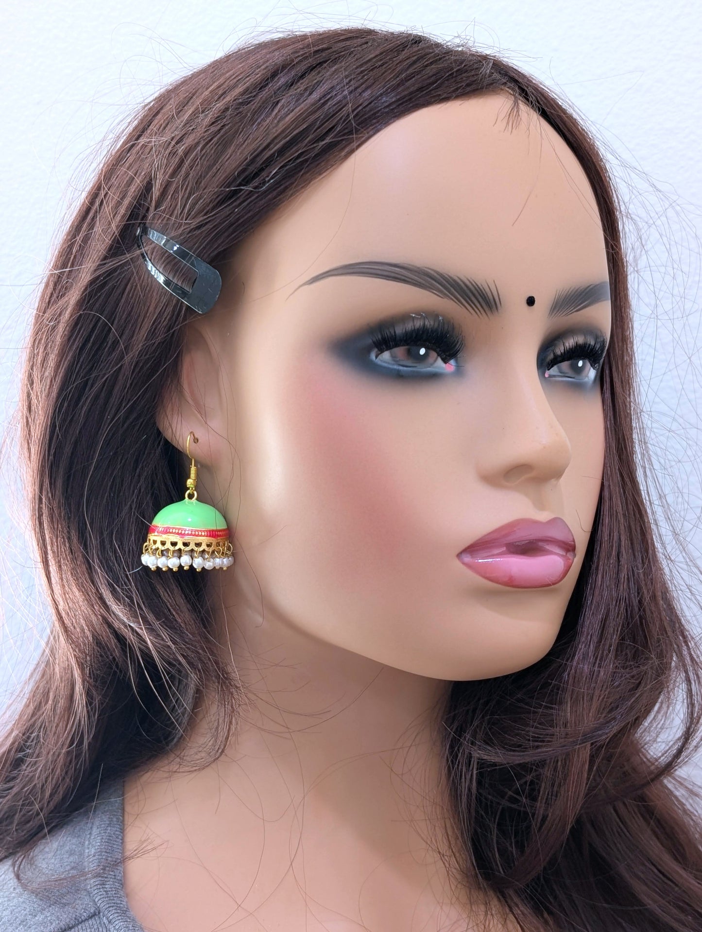 Gold plated Enamel medium hook drop jhumka Earrings