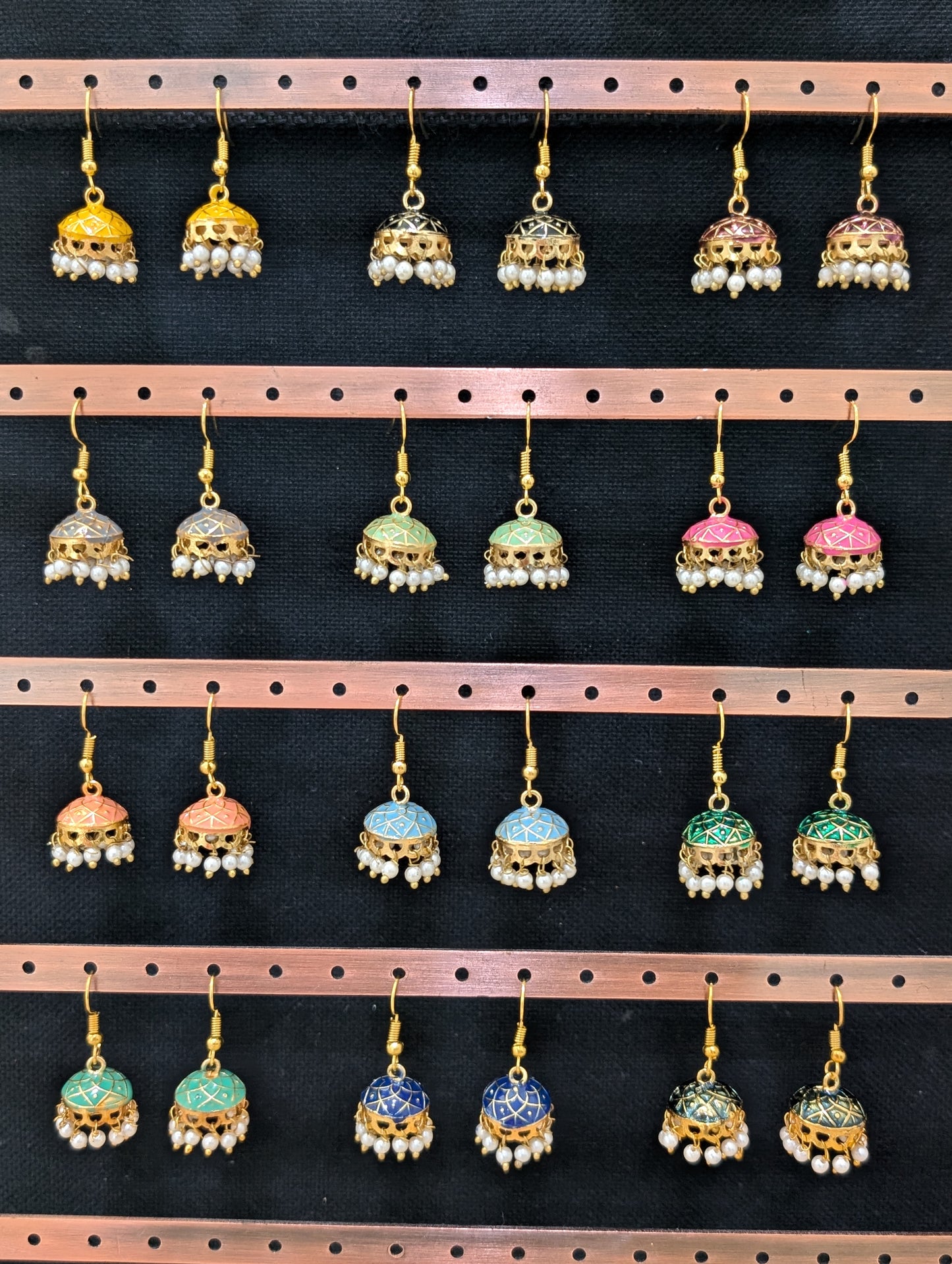 Mini hook drop Meenakari Jhumka Earrings