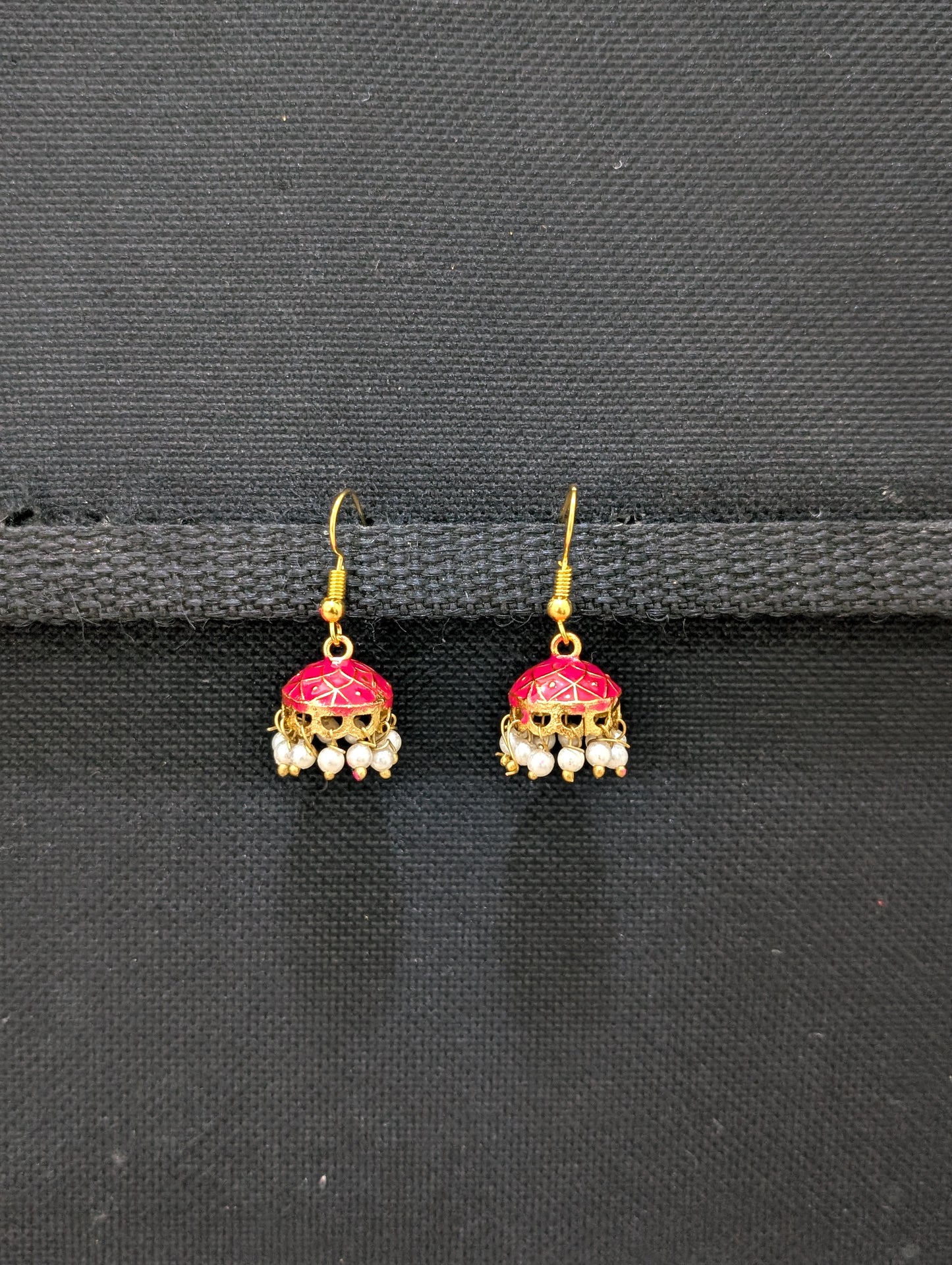 Mini hook drop Meenakari Jhumka Earrings