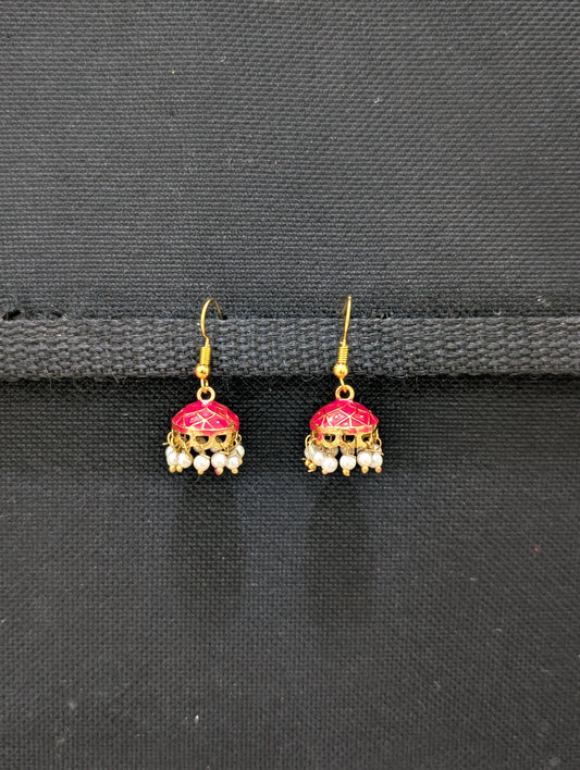 Mini hook drop Meenakari Jhumka Earrings