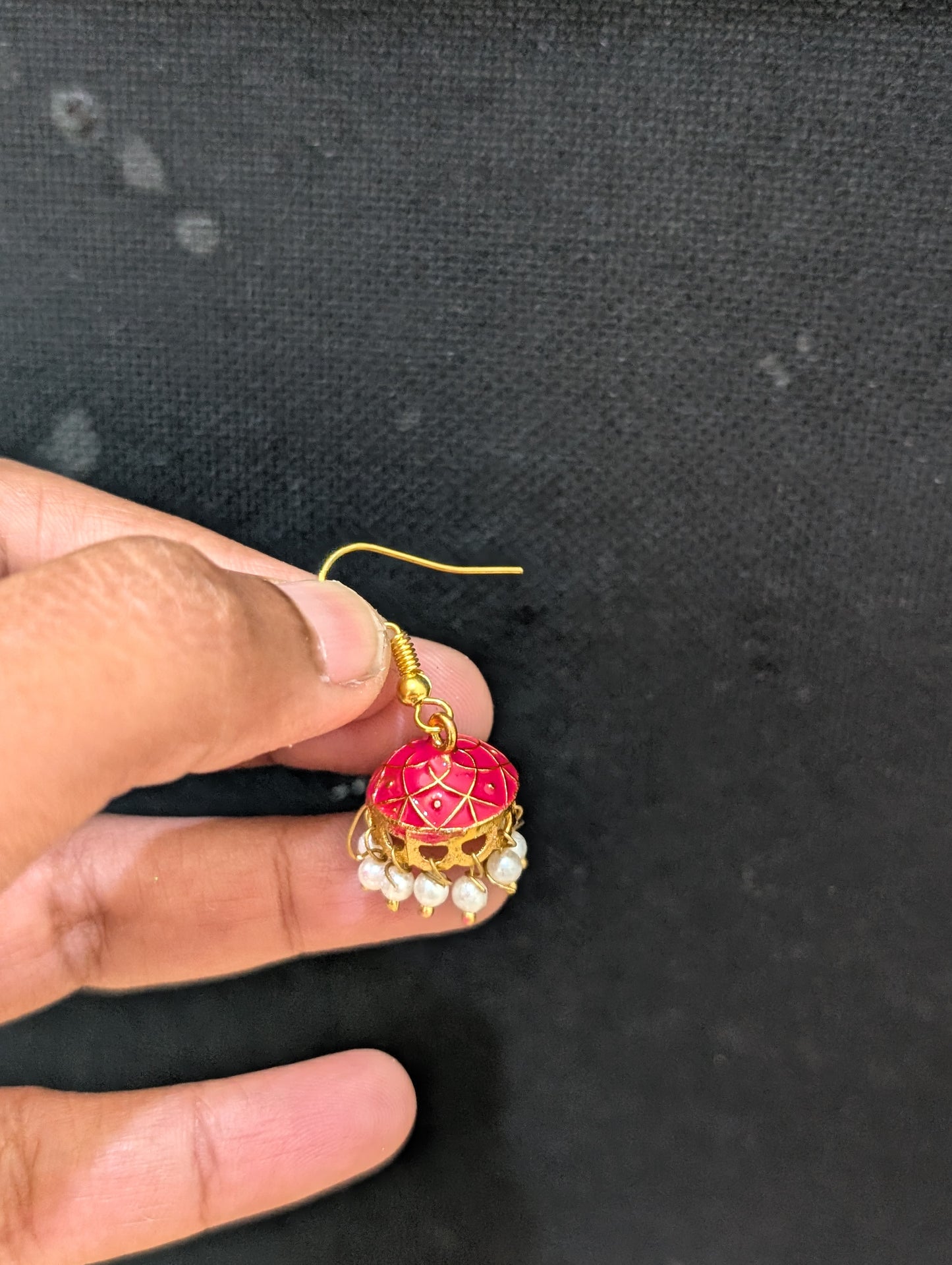 Mini hook drop Meenakari Jhumka Earrings