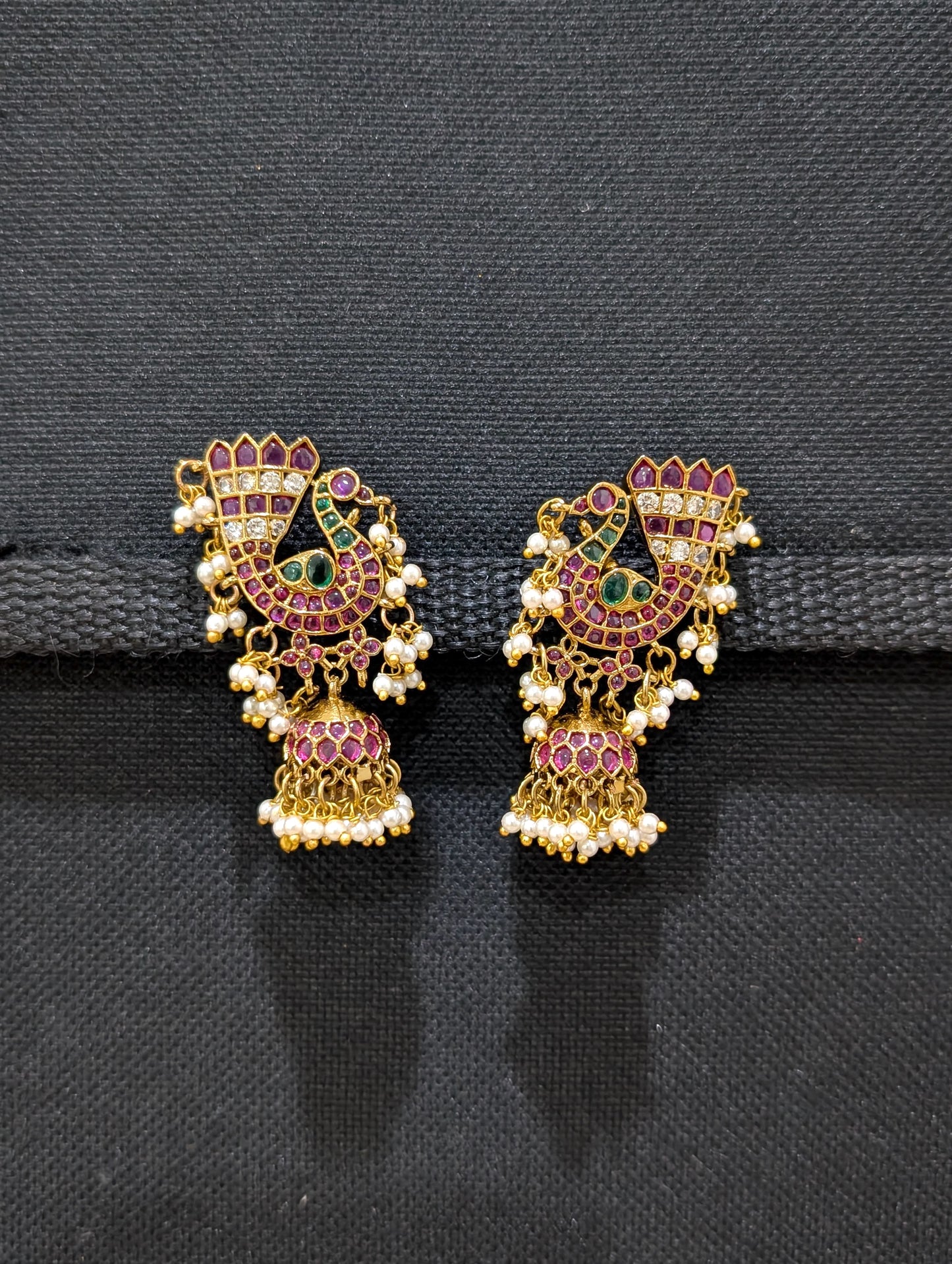 Antique Dark gold Guttapusalu Peacock Jhumka Earrings