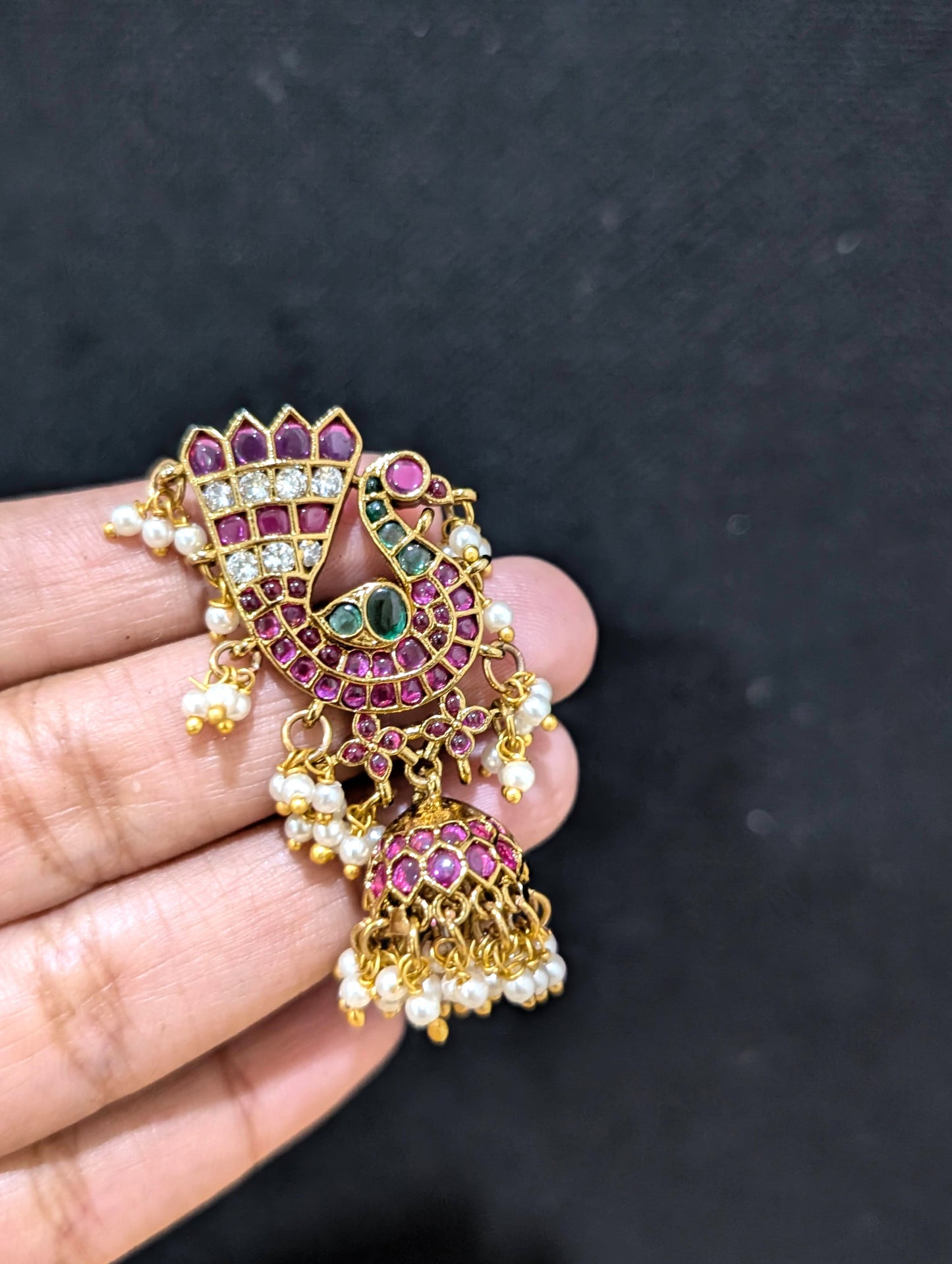 Antique Dark gold Guttapusalu Peacock Jhumka Earrings
