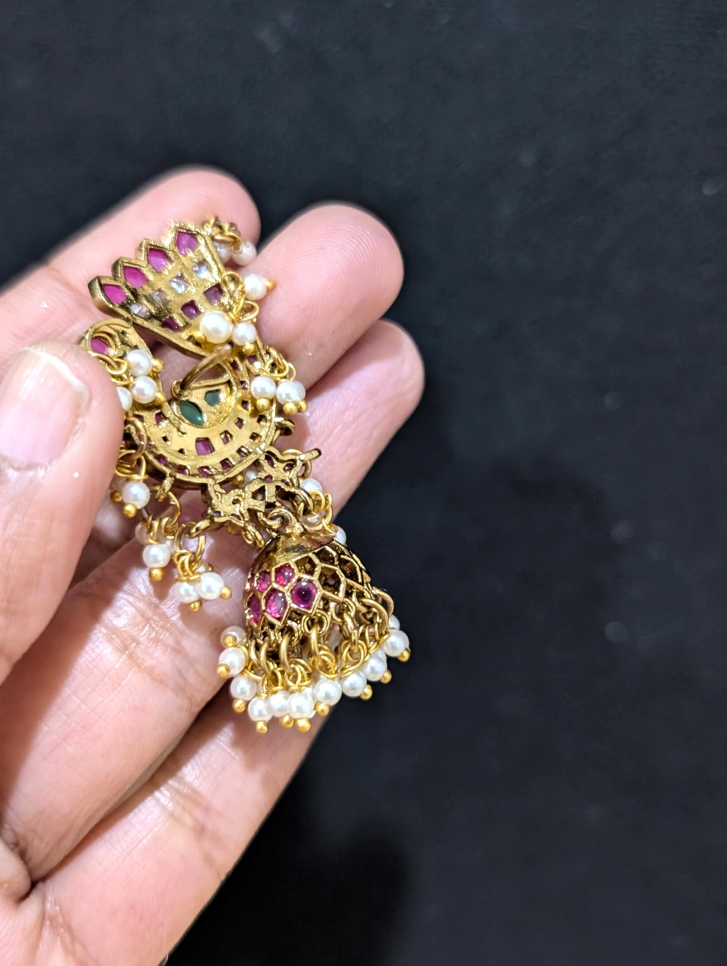 Antique Dark gold Guttapusalu Peacock Jhumka Earrings