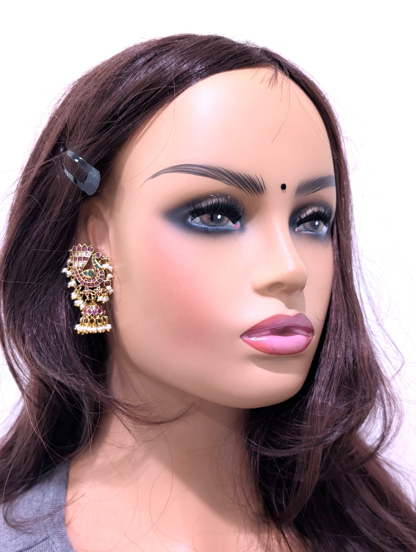 Antique Dark gold Guttapusalu Peacock Jhumka Earrings