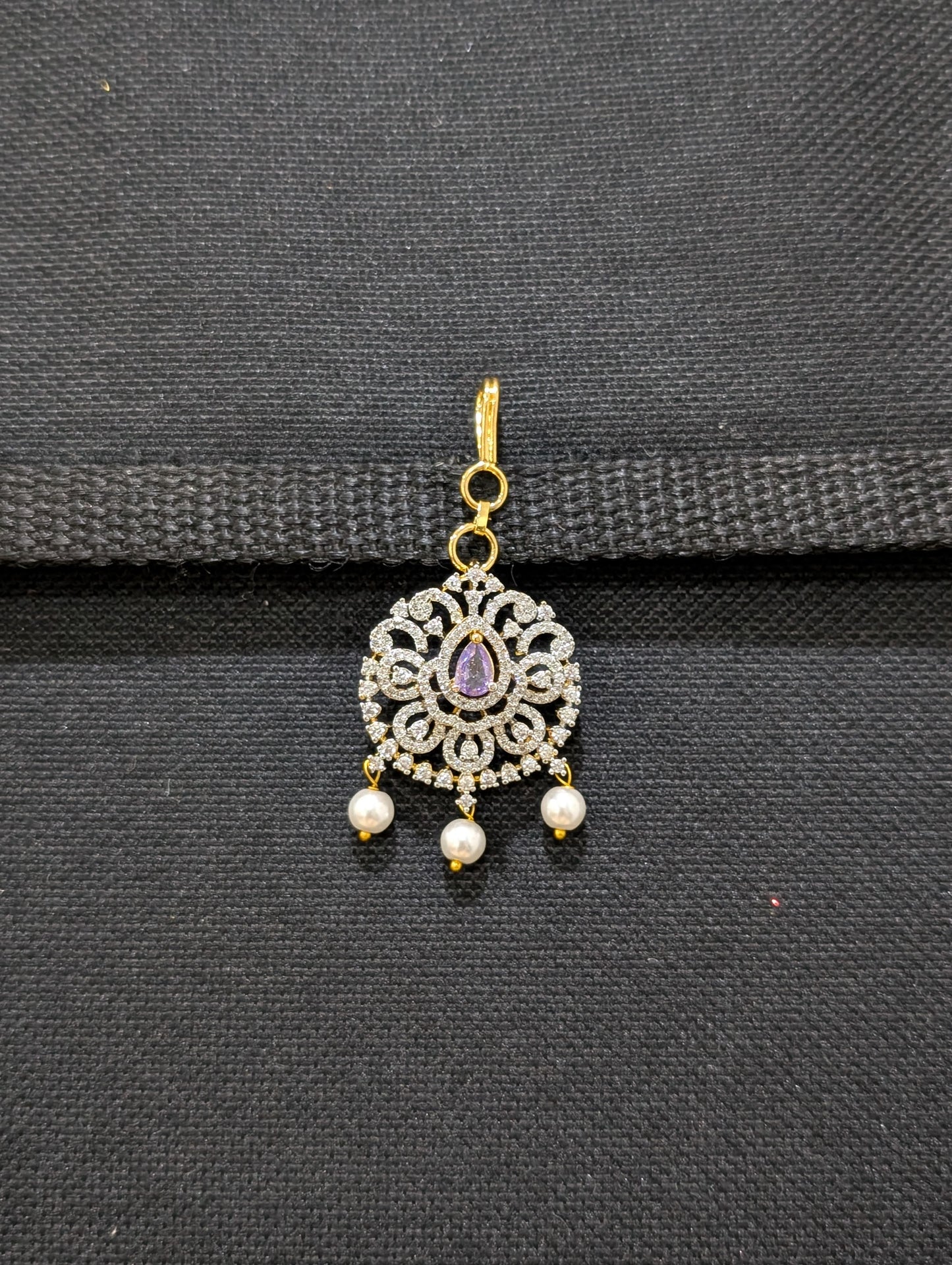 One gram gold plated Short length CZ Maang Tikka