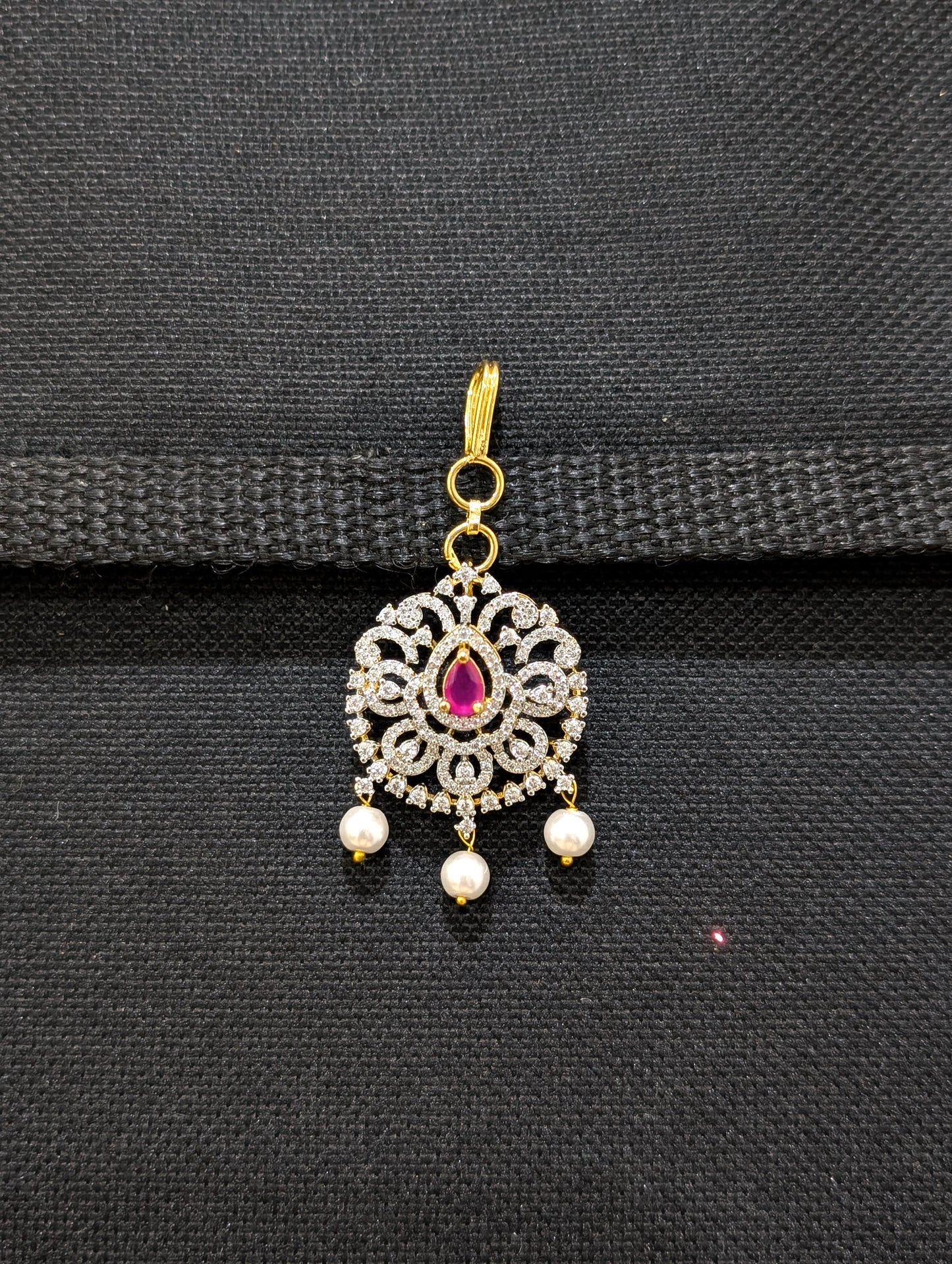 One gram gold plated Short length CZ Maang Tikka